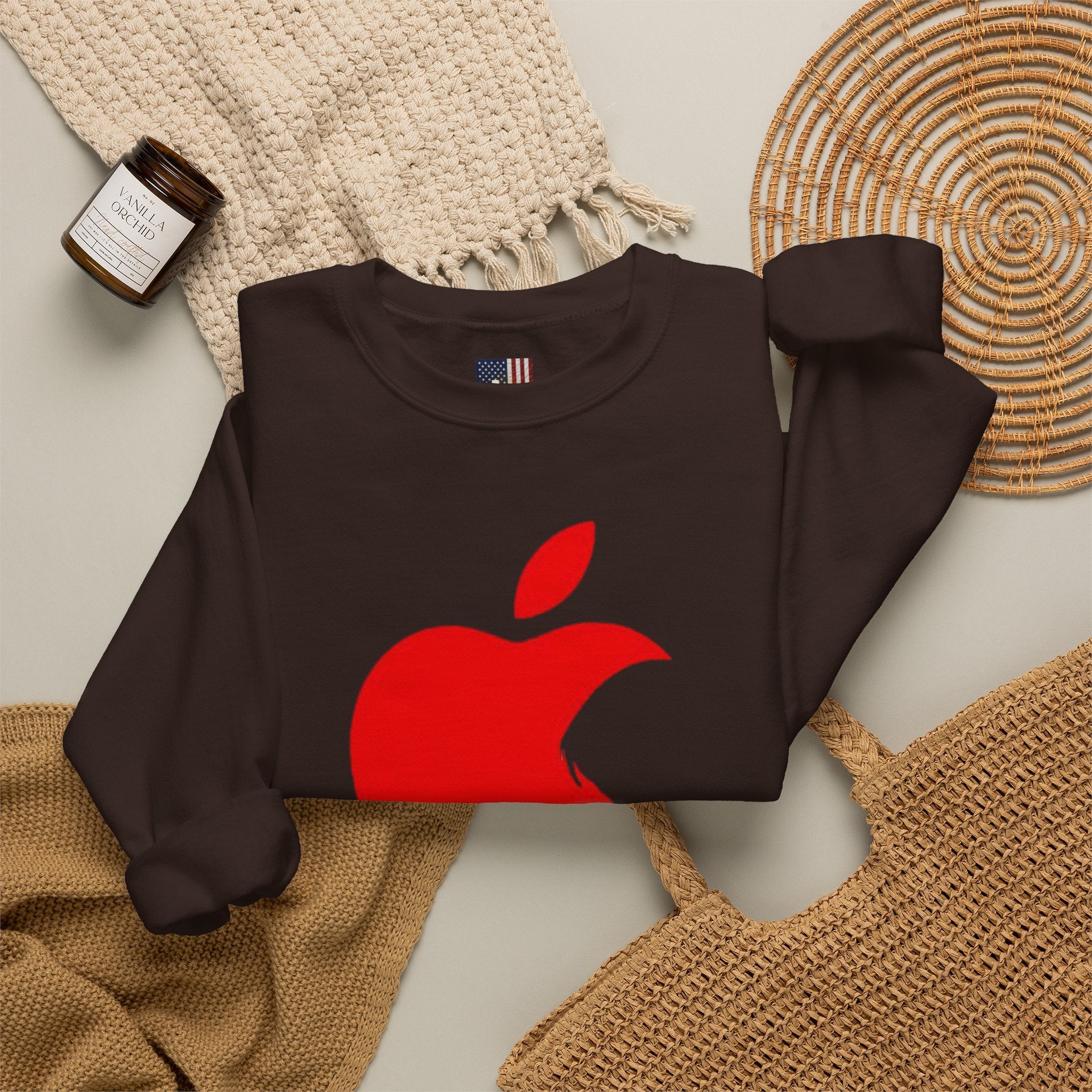 iPray Apple Logo Sweatshirt — Funny Christian Sweatshirt (Minimal Red Apple Graphic) Printify