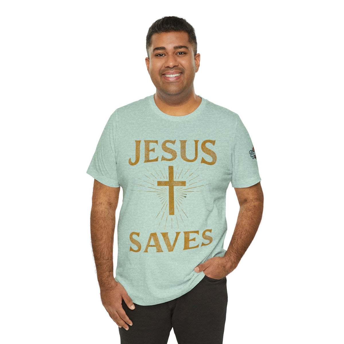 Jesus Saves T-shirt – Radiant Cross & Rays of Light Christian T-shirt for Eternal Hope & Faith Printify