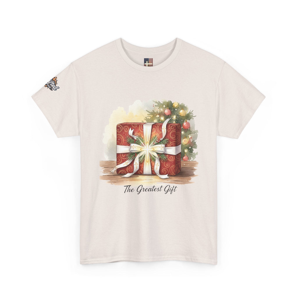 The Greatest Gift T-shirt – Cross Bow Present Christian T-shirt for Christmas Salvation & Eternal Faith Printify