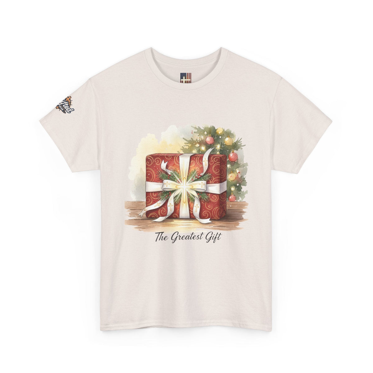 The Greatest Gift T-shirt – Cross Bow Present Christian T-shirt for Christmas Salvation & Eternal Faith Printify