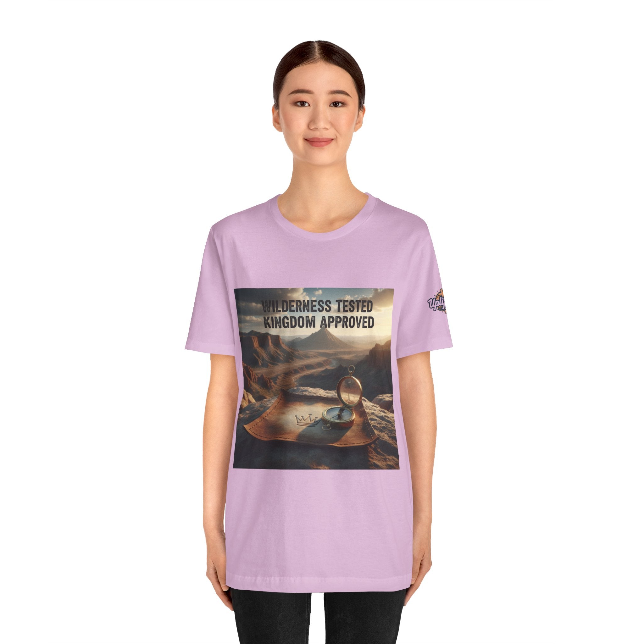 Wilderness Tested Kingdom Approved T-shirt – Mountain Desert Compass Crown Christian T-shirt for Biblical Adventure Faith Printify