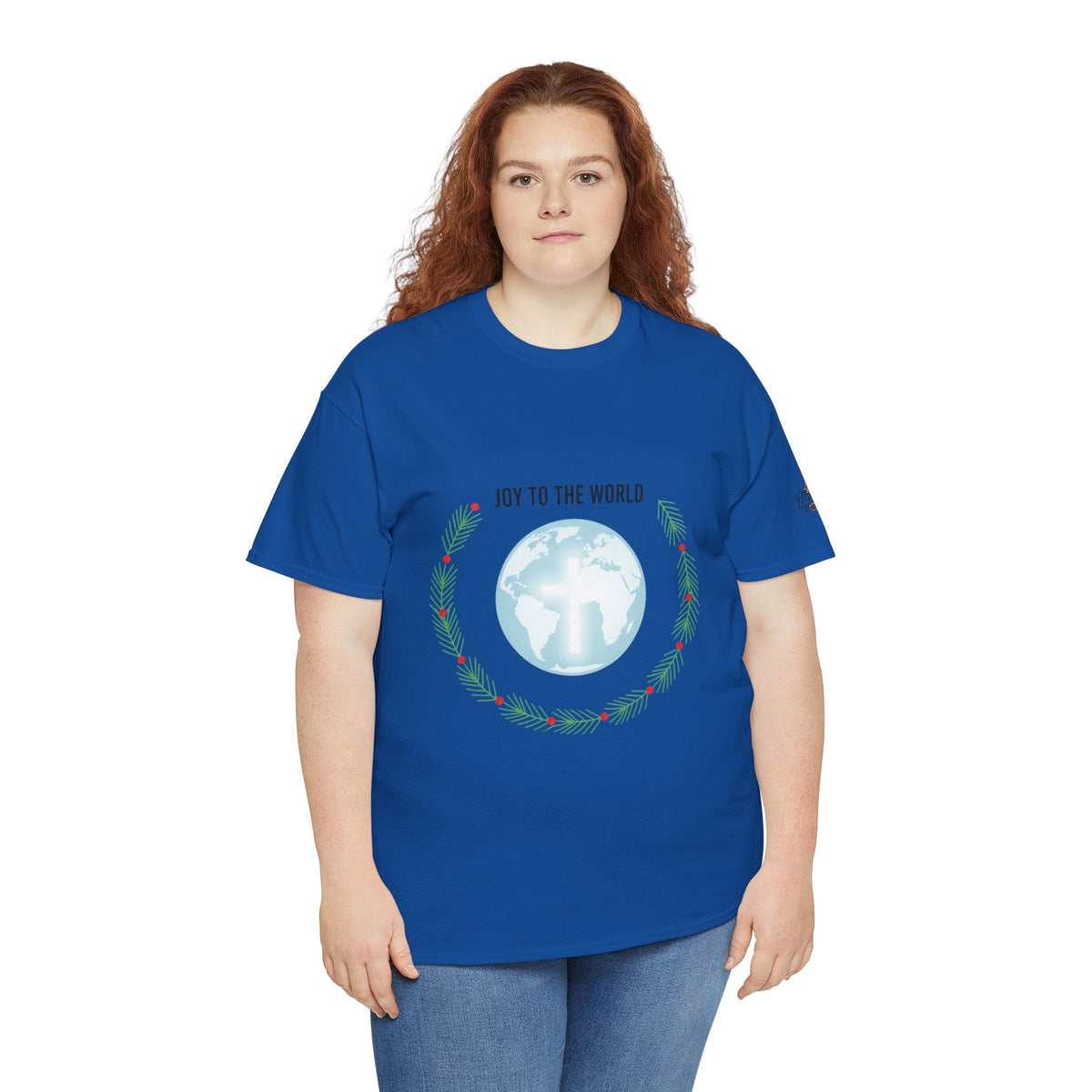 Joy to the World T-shirt – Wreath Earth Nativity Christian Christmas T-shirt for Isaiah 9:6 Holiday Faith & Festive Joy Printify