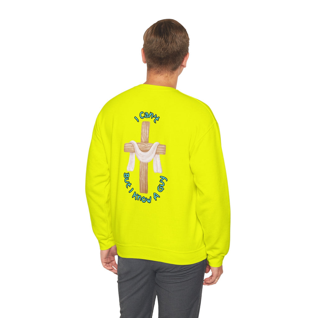 I Can’t, But I Know a Guy Sweatshirt – Jesus Cross Christian Sweatshirt for Cozy Faith Printify