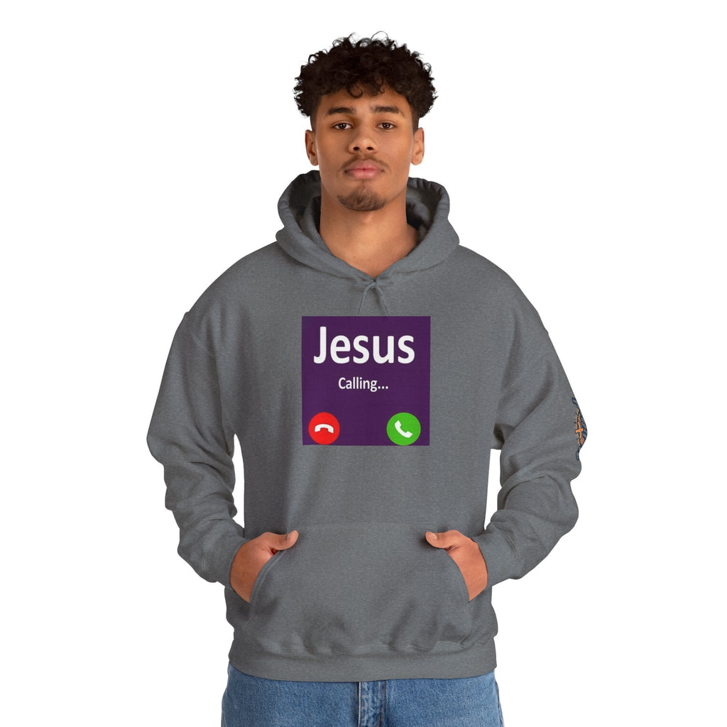 Jesus Calling Hoodie – Funny Cell Phone Screen Christian Sweatshirt for Divine Connection & Faith Humor Printify