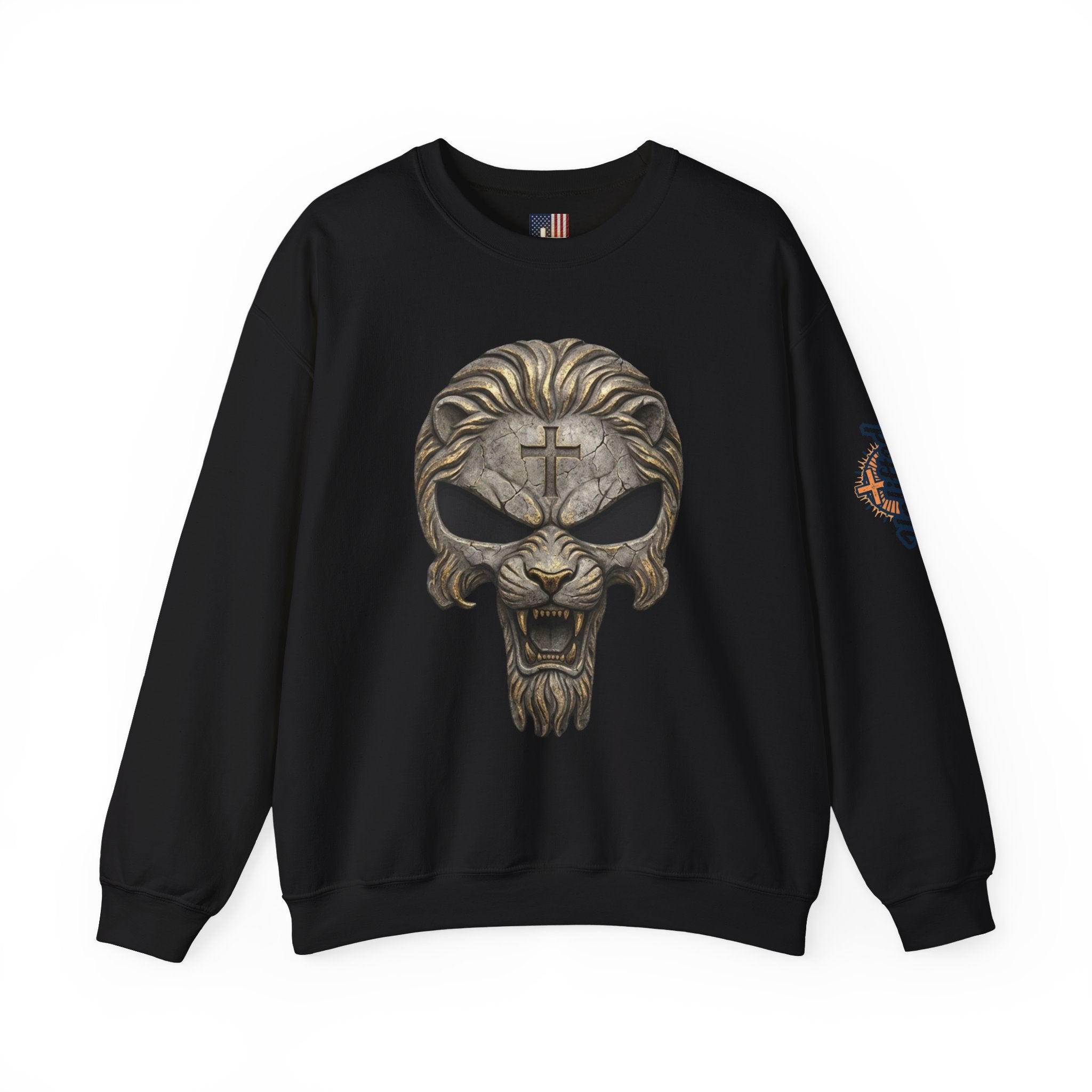 Lion of Judah Skull Christian Sweatshirt - Warrior Faith Cross Sweatshirt Printify