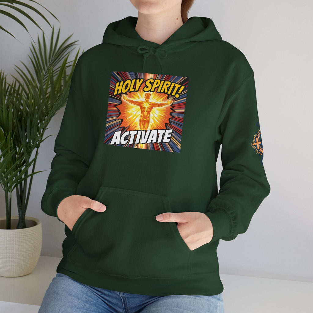 Holy Spirit Activate Hoodie – Superhero Christian Sweatshirt with Vibrant Power-Up Design for Faith-Fueled Boldness Printify