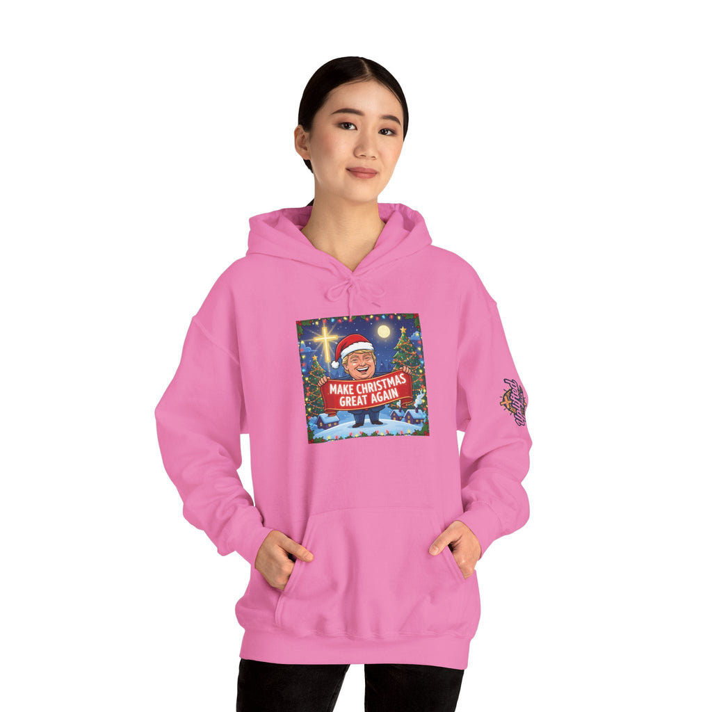 🎄 Make Christmas Great Again – Patriotic Christian Christmas Hoodie | Bold Holiday Faith Tee | Red & White Banner Design | Uplifted Gear Printify