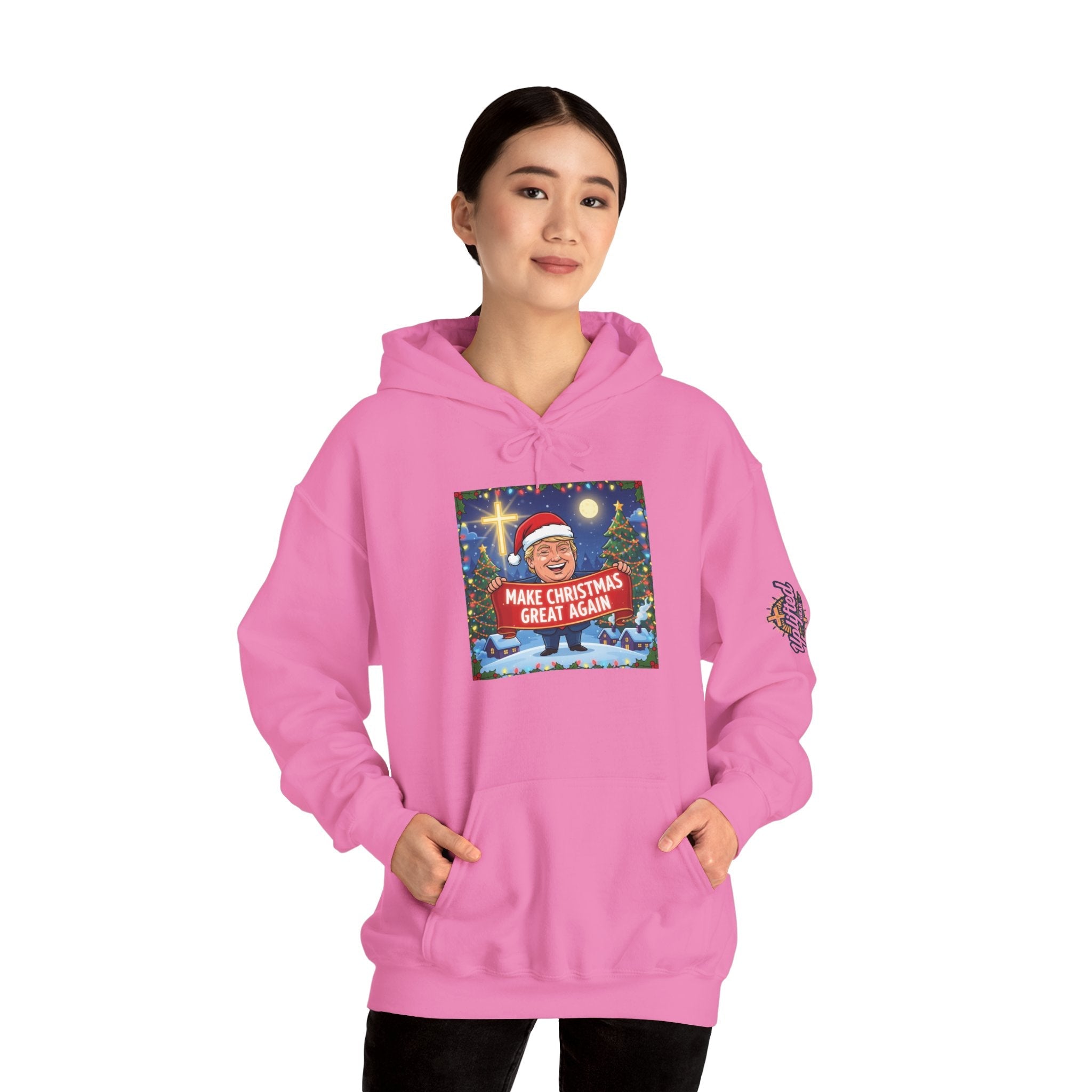 🎄 Make Christmas Great Again – Patriotic Christian Christmas Hoodie | Bold Holiday Faith Tee | Red & White Banner Design | Uplifted Gear Printify