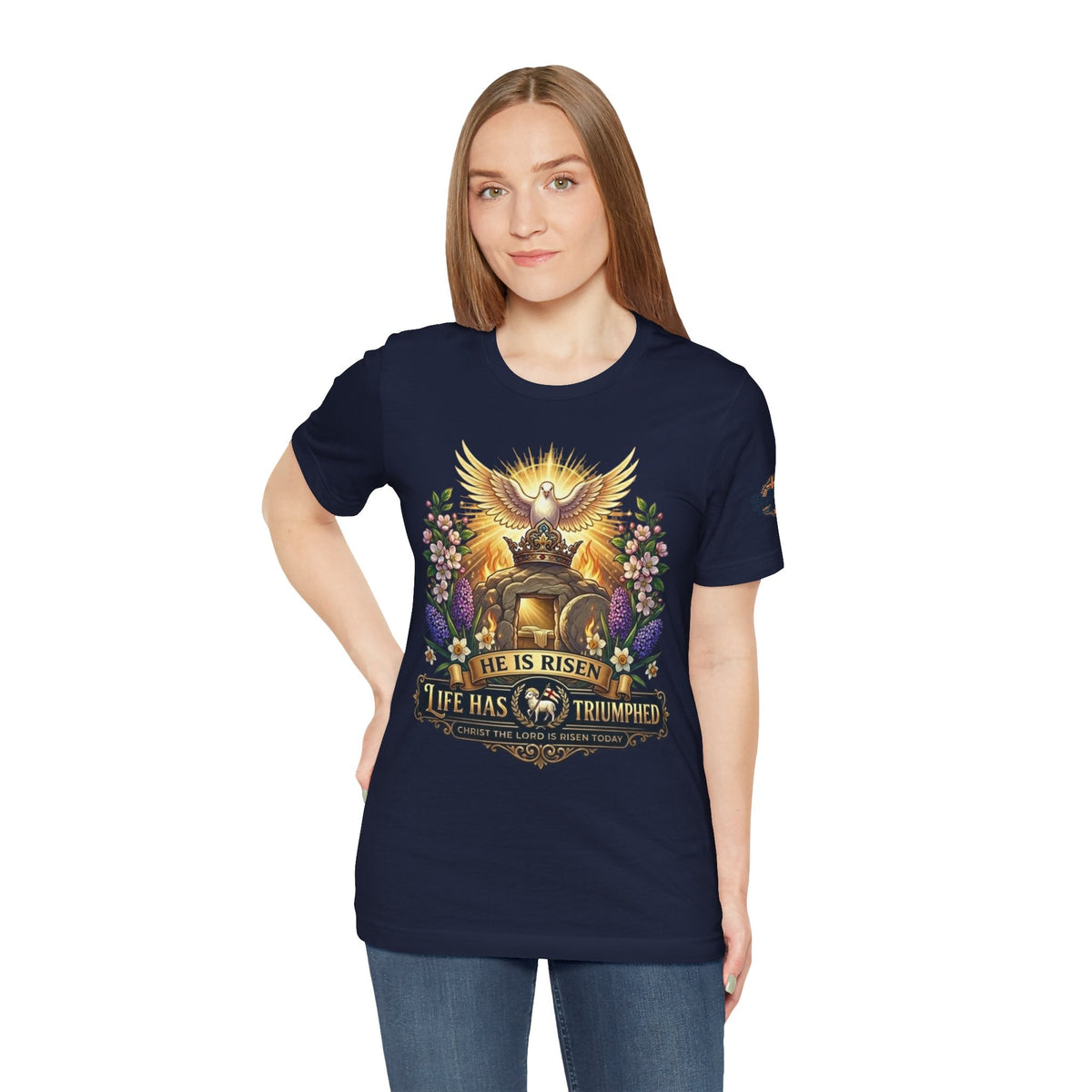 He Is Risen "Life Has Triumphed" T-Shirt — Easter Resurrection Christian Tee Printify