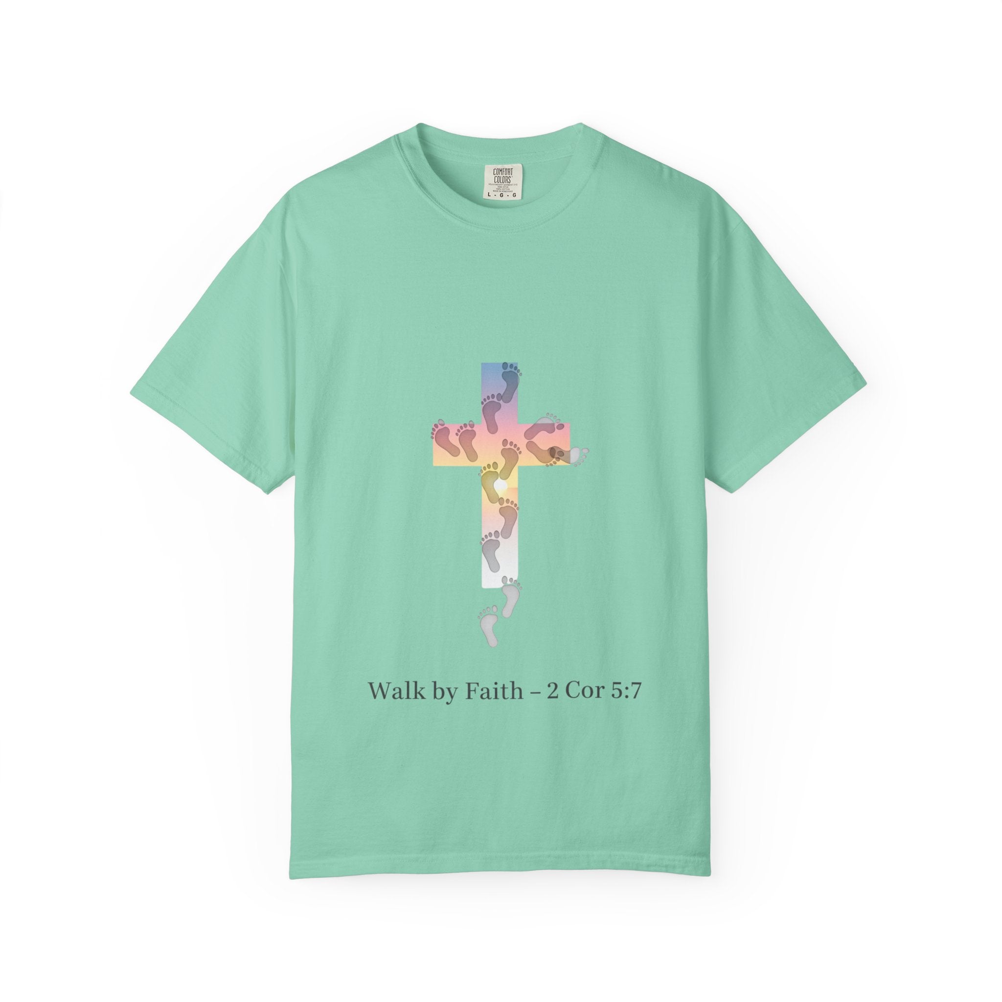 Walk by Faith T-Shirt – Cross & Footprints Christian Tee for Bold Believers Printify