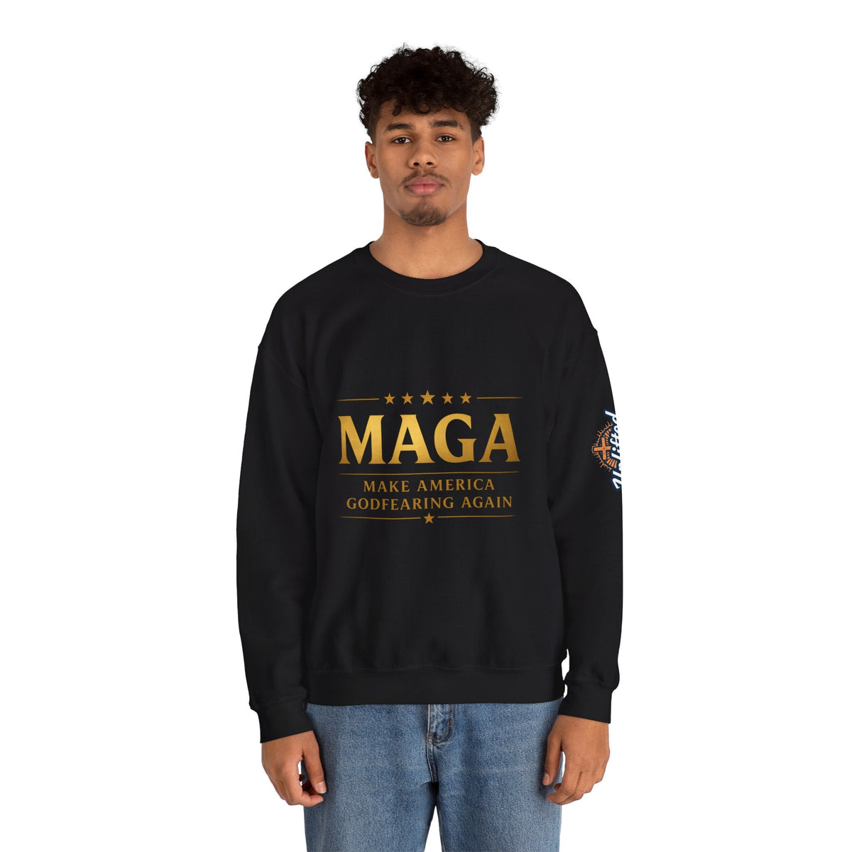 Sweatshirt — "MAGA Make America Godfearing Again" Gold Logo Crewneck Printify