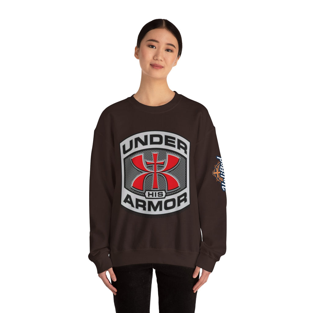 Under His Armor Crewneck Sweatshirt — Christian Faith Graphic Pullover Printify