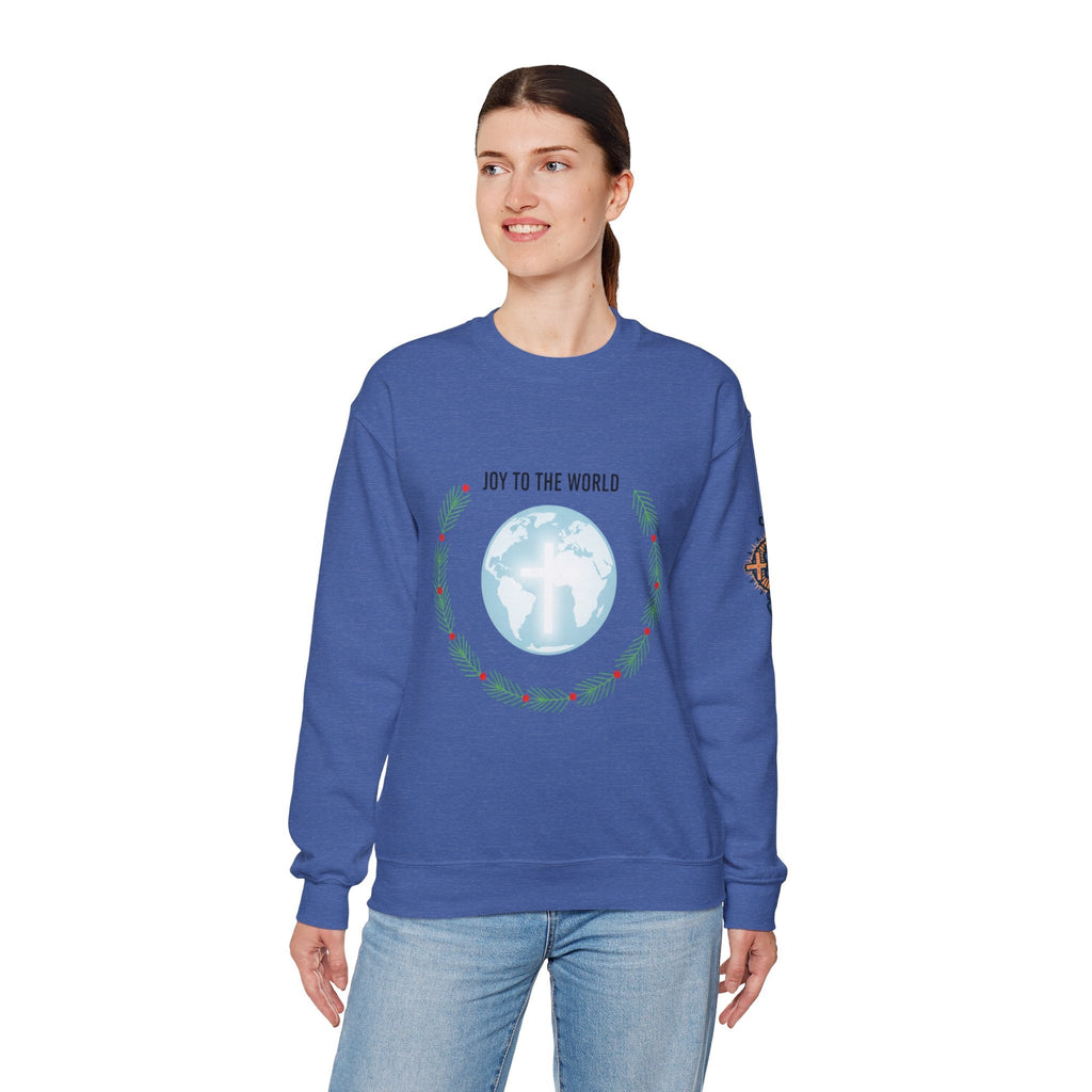 Joy to the World Sweatshirt – Wreath Earth Nativity Christian Christmas Sweatshirt for Isaiah 9:6 Holiday Faith & Festive Joy Printify