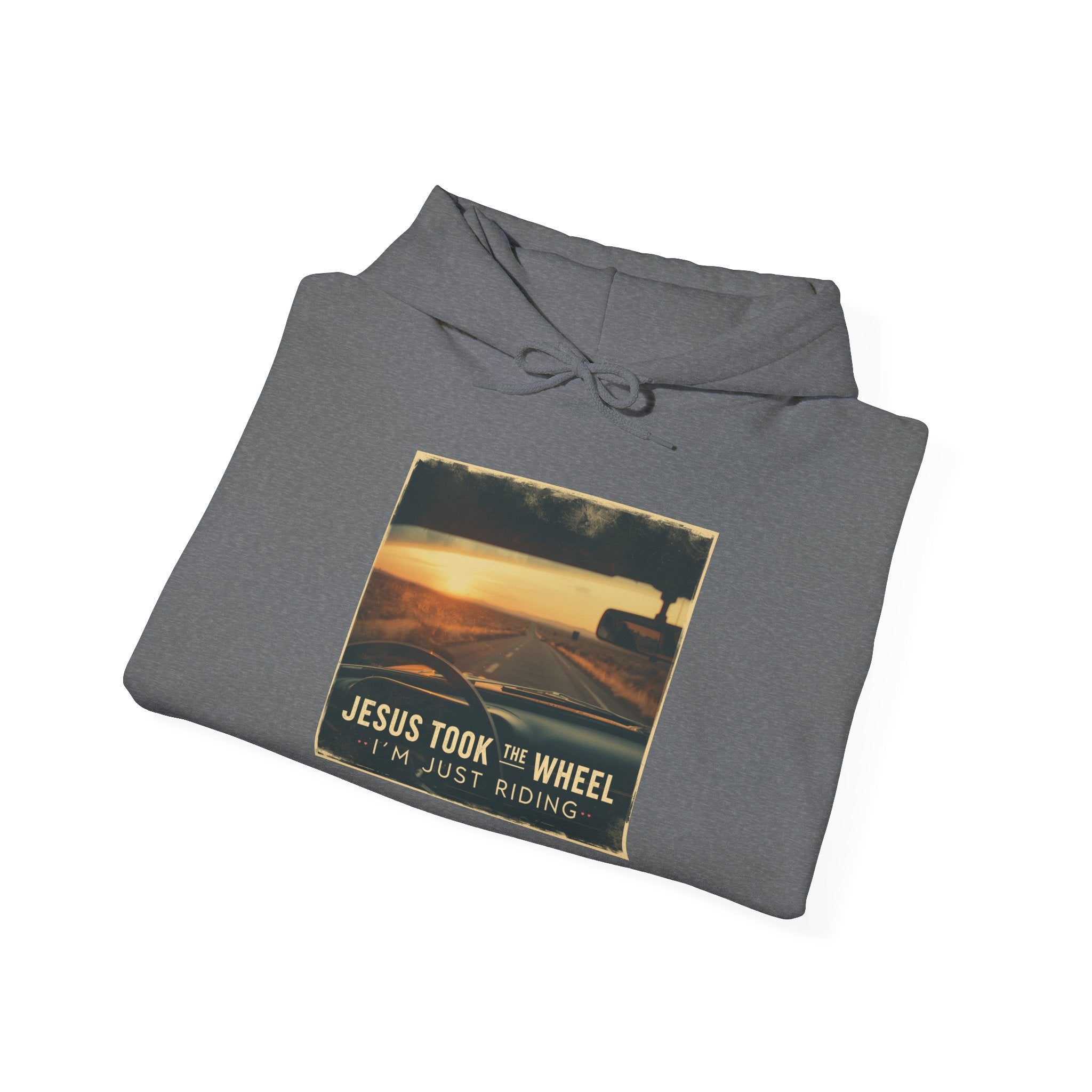 Jesus Took the Wheel I'm Just Riding Hoodie – Funny Christian Convertible Car Sweatshirt for Surrendered Faith & Humor Printify