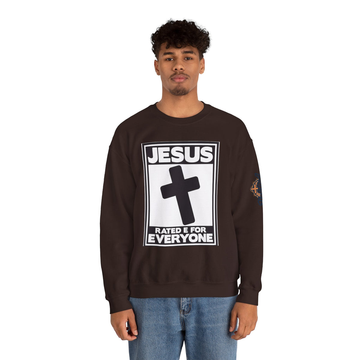 Jesus, Rated E for Everyone Sweatshirt - Gamer Faith Sweatshirt - Christian Video Game Parody Printify
