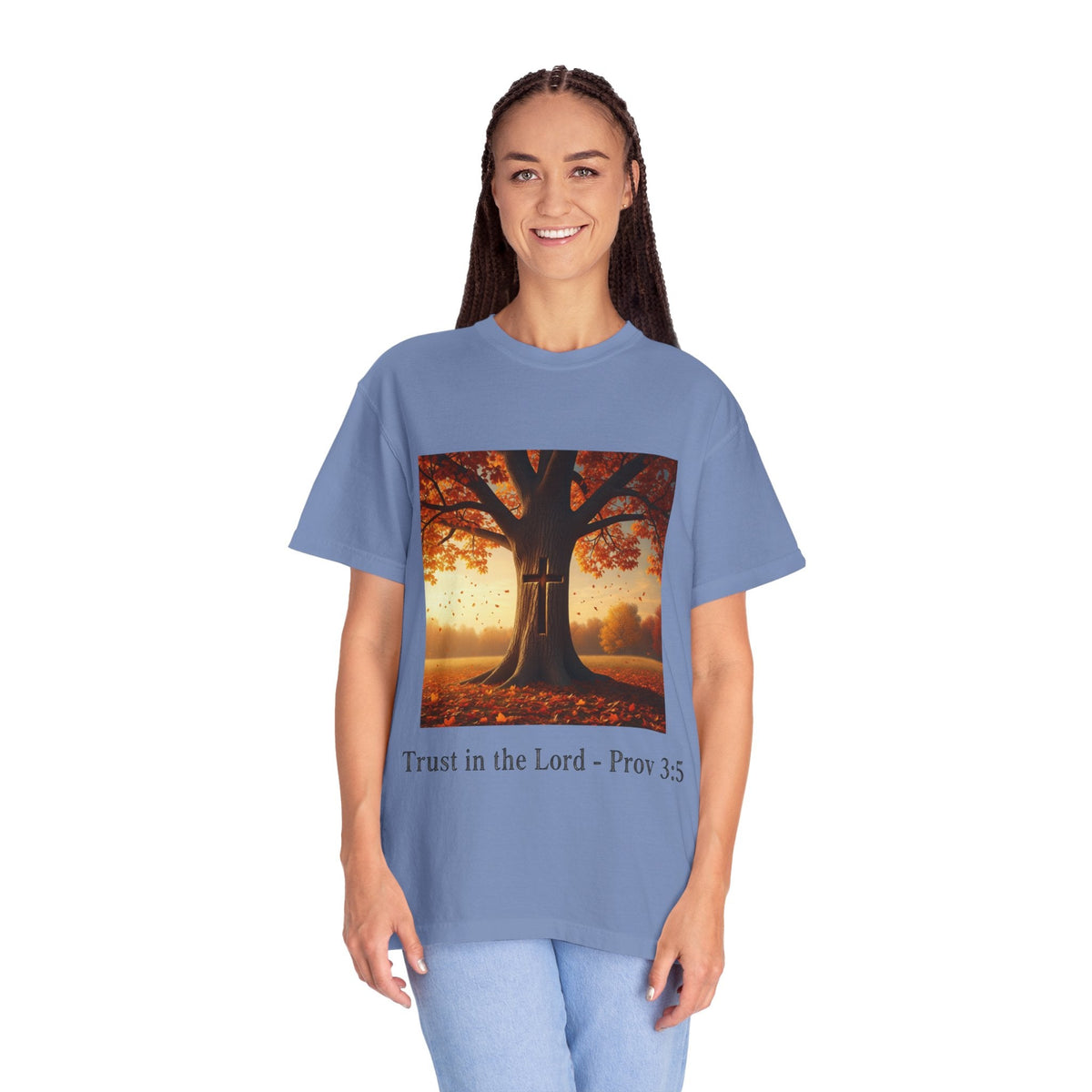 Trust in the Lord T-Shirt – Autumn Tree Christian Tee with Proverbs 3:5 Printify