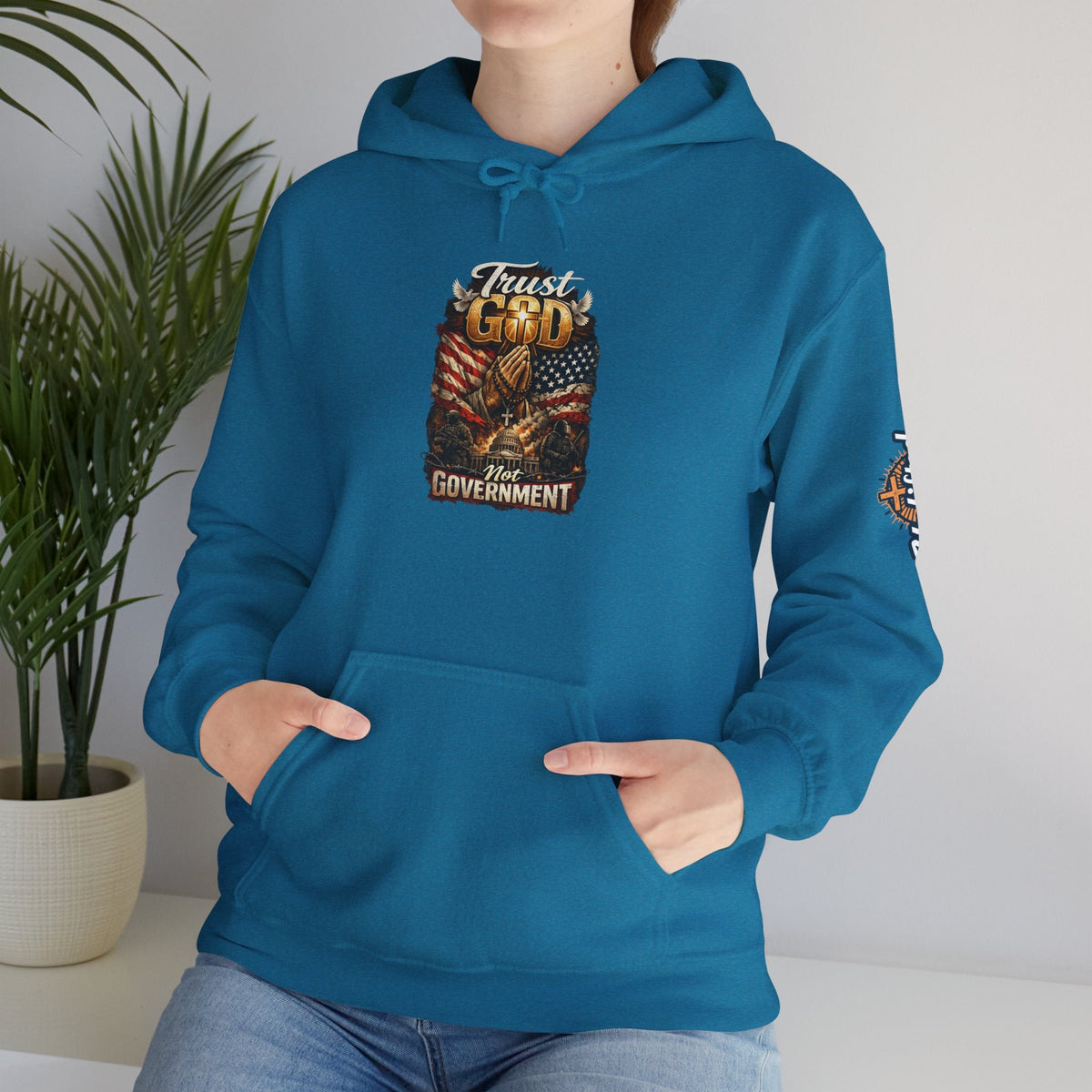 Trust God Not Government Hoodie — Vintage Patriotic Christian Hoodie Printify