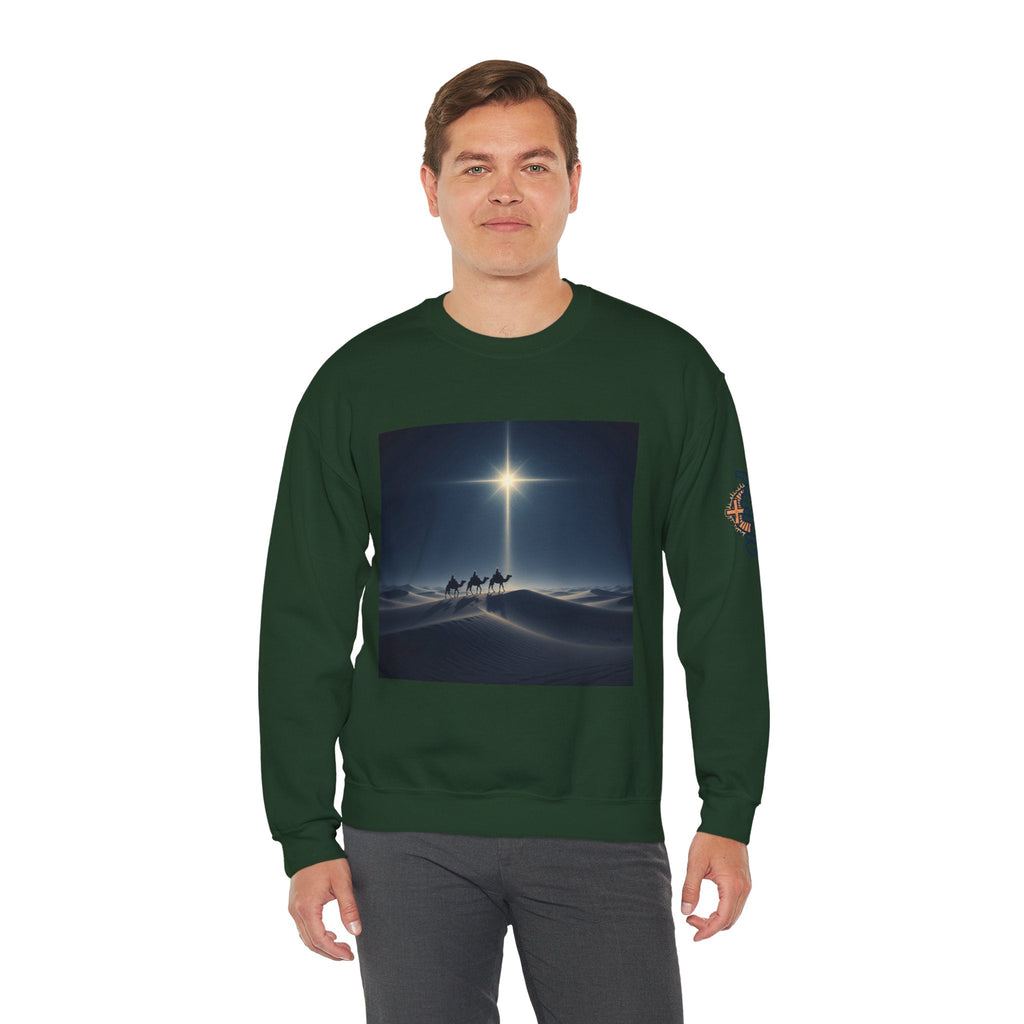 3 Wise Men Sweatshirt – Magi Camels Nativity Journey Christian Christmas Sweatshirt for Epiphany Faith & Holy Night Printify
