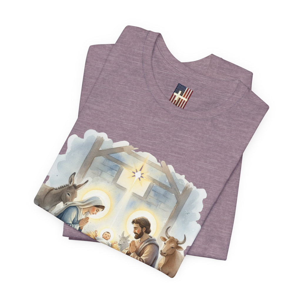 Unto Us a Child is Born T-shirt – Isaiah 9:6 Nativity Manger Scene Christian Christmas T-shirt for Holy Night Faith Printify