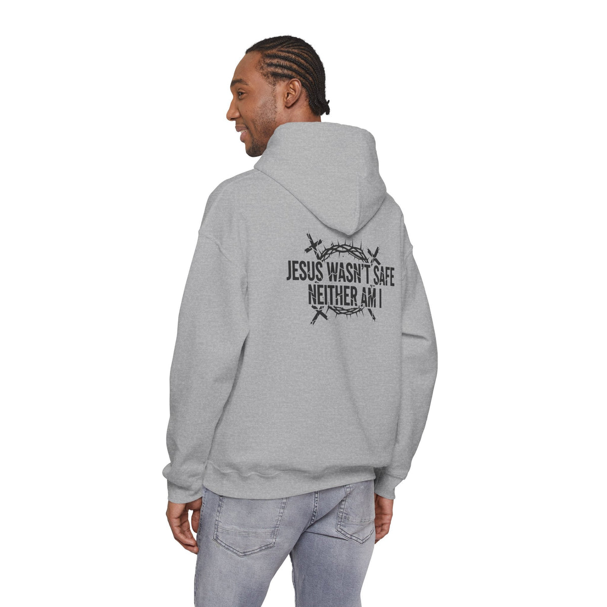 ⚡ Jesus Wasn’t Safe – Neither Am I | Bold Christian Hoodie | Storm-Walking Faith Tee | Minimalist Black & White Design | Uplifted Gear Printify