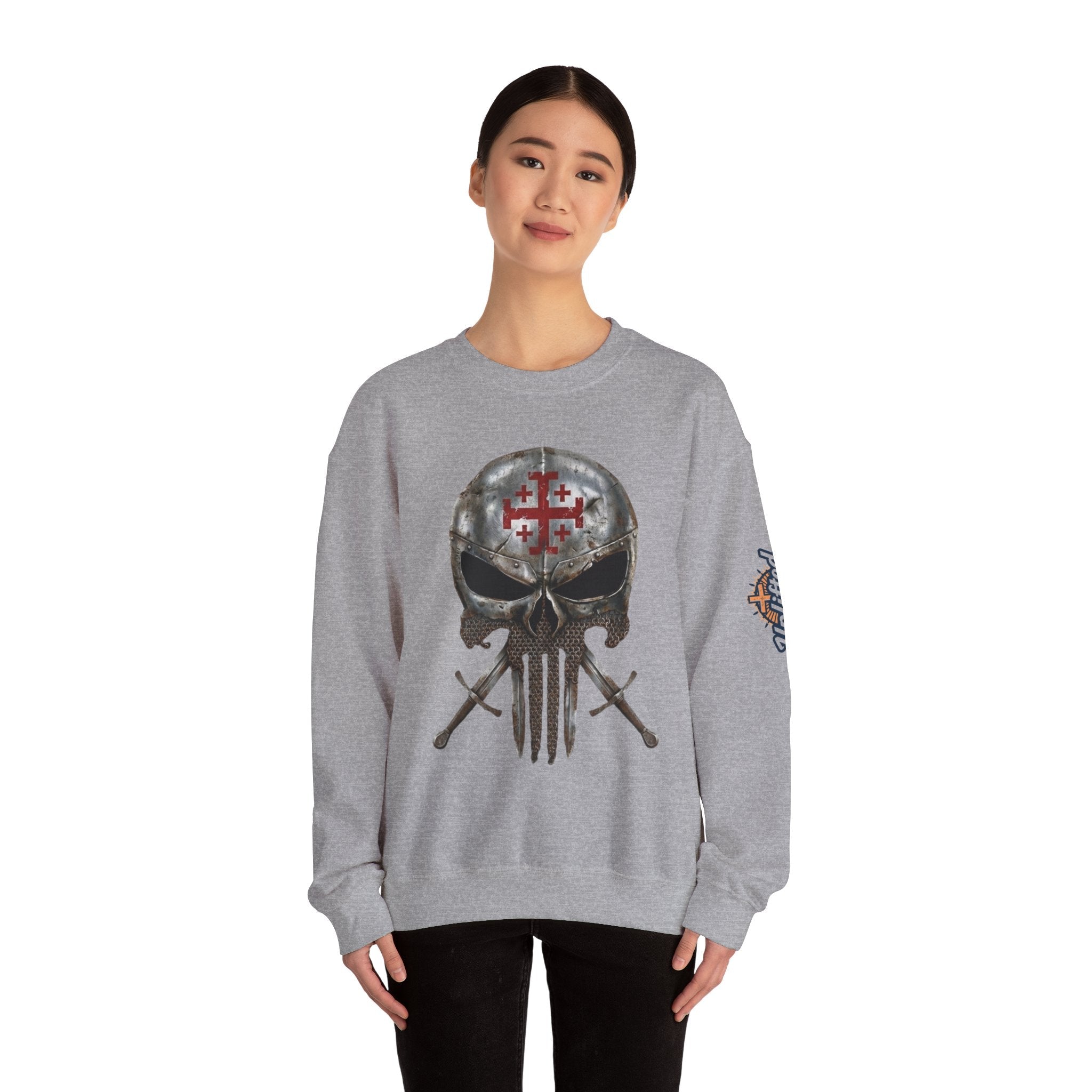 Crusader Knight Christian Skull Sweatshirt - Warrior Armor of God Sweatshirt Printify