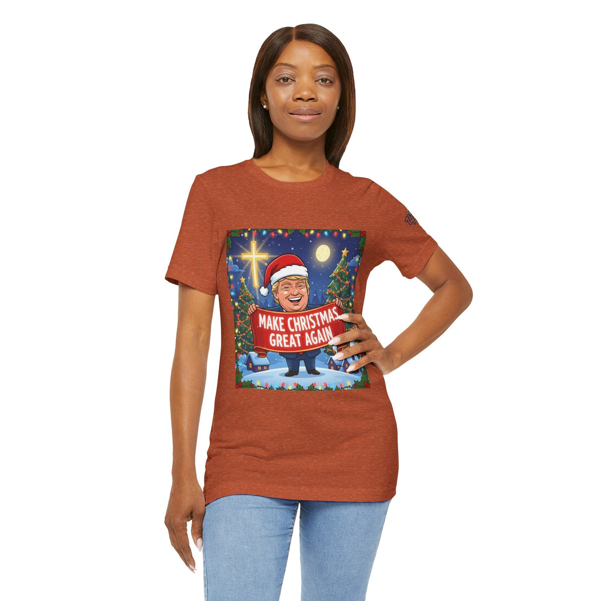 🎄 Make Christmas Great Again – Patriotic Christian Christmas T-Shirt | Bold Holiday Faith Tee | Red & White Banner Design | Uplifted Gear Printify