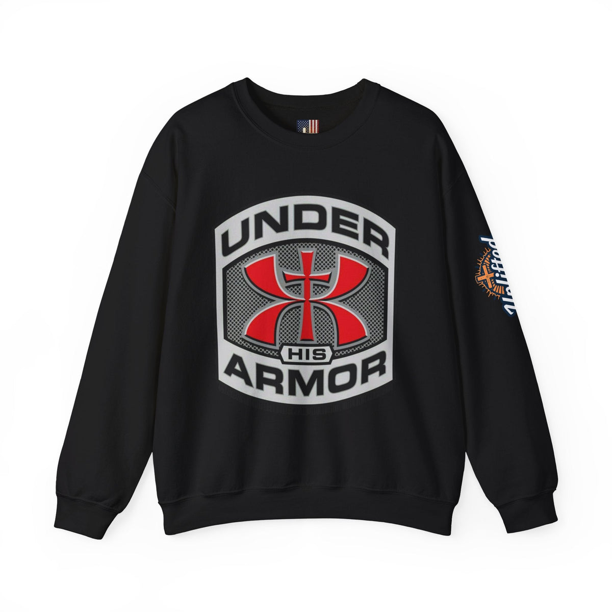 Under His Armor Crewneck Sweatshirt — Christian Faith Graphic Pullover Printify
