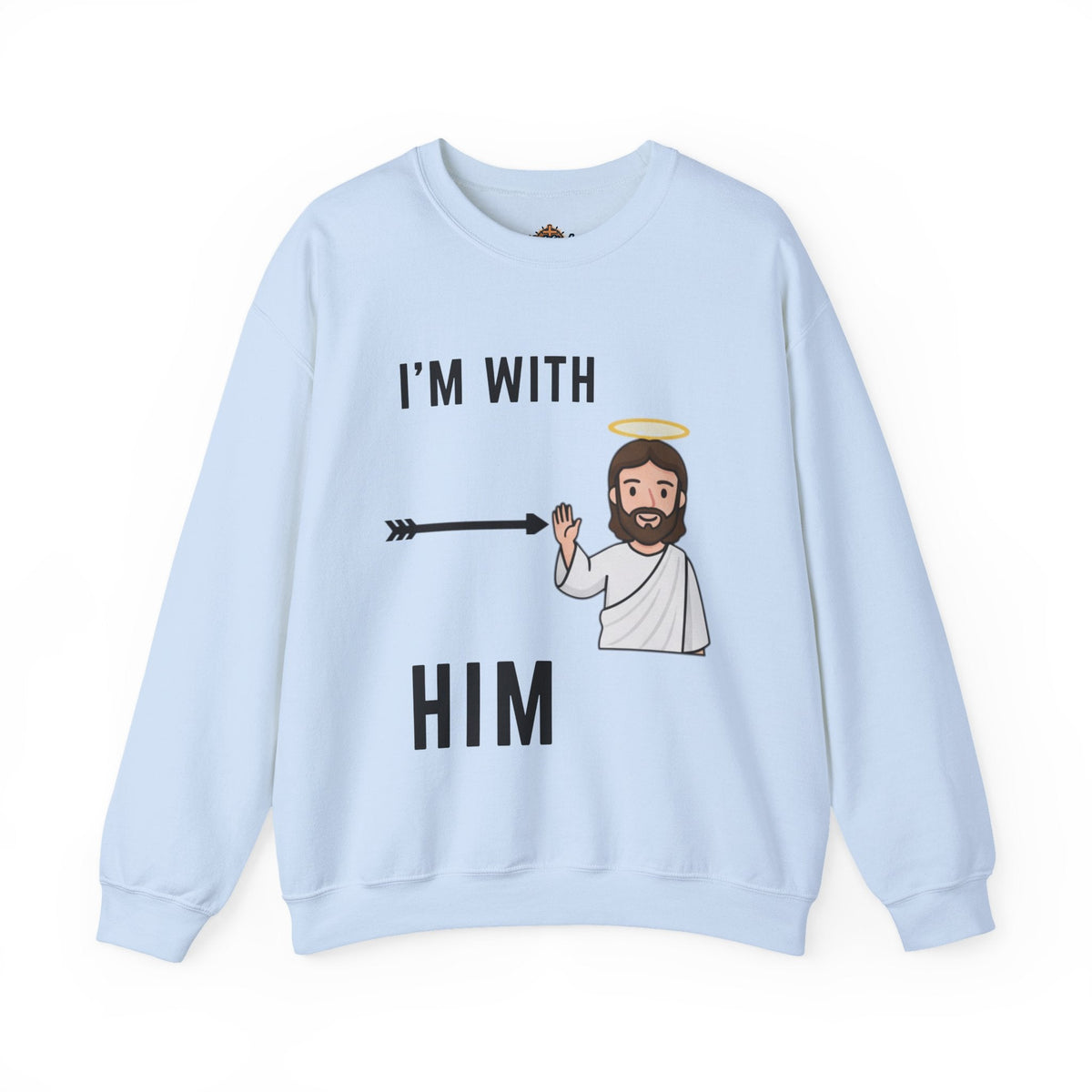 🔥 I’m With Him → Christian Sweatshirt | Arrow Pointing to Jesus | Minimalist Faith Tee | Subtle Cross Design | Bible-Inspired Apparel by Uplifted Gear Printify