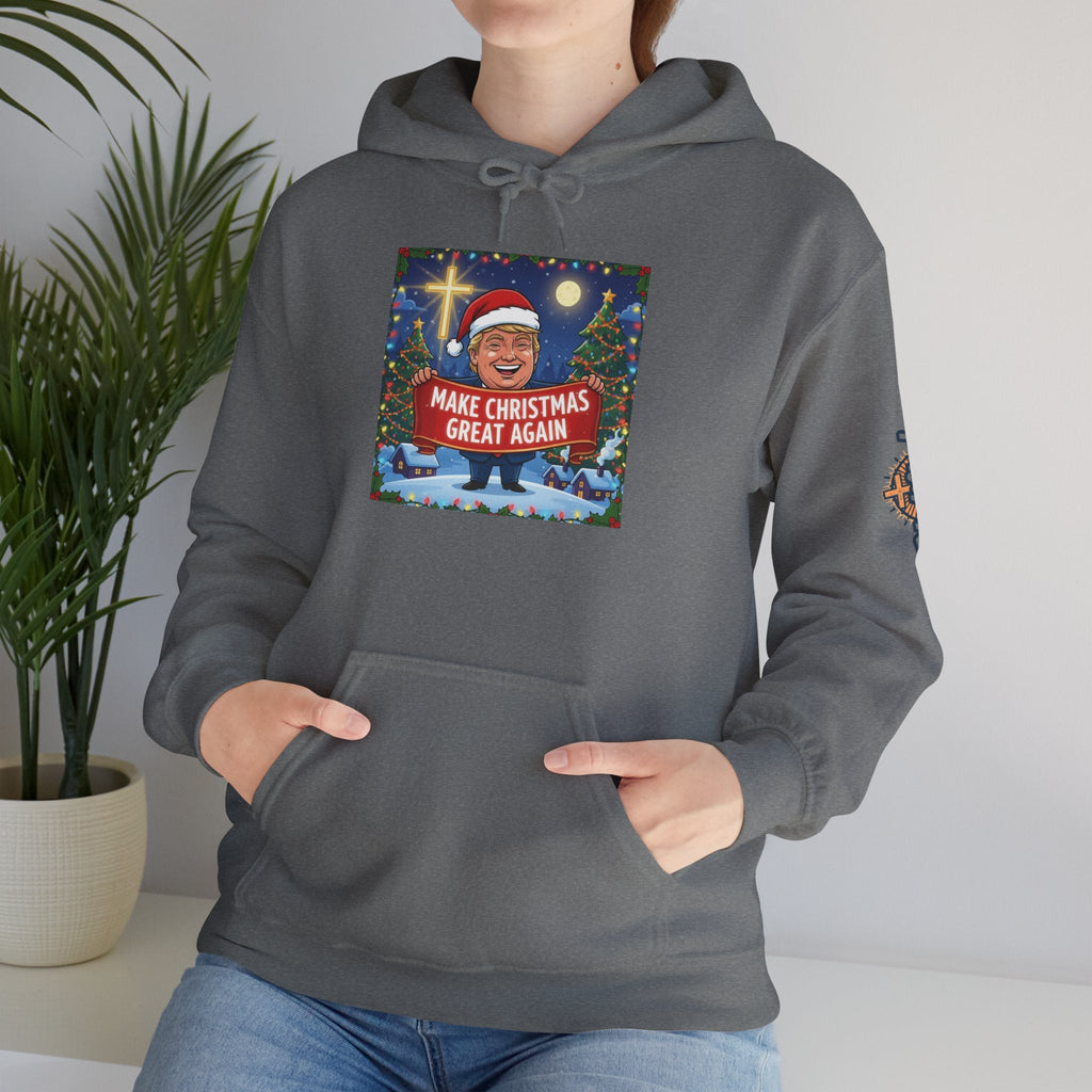 🎄 Make Christmas Great Again – Patriotic Christian Christmas Hoodie | Bold Holiday Faith Tee | Red & White Banner Design | Uplifted Gear Printify