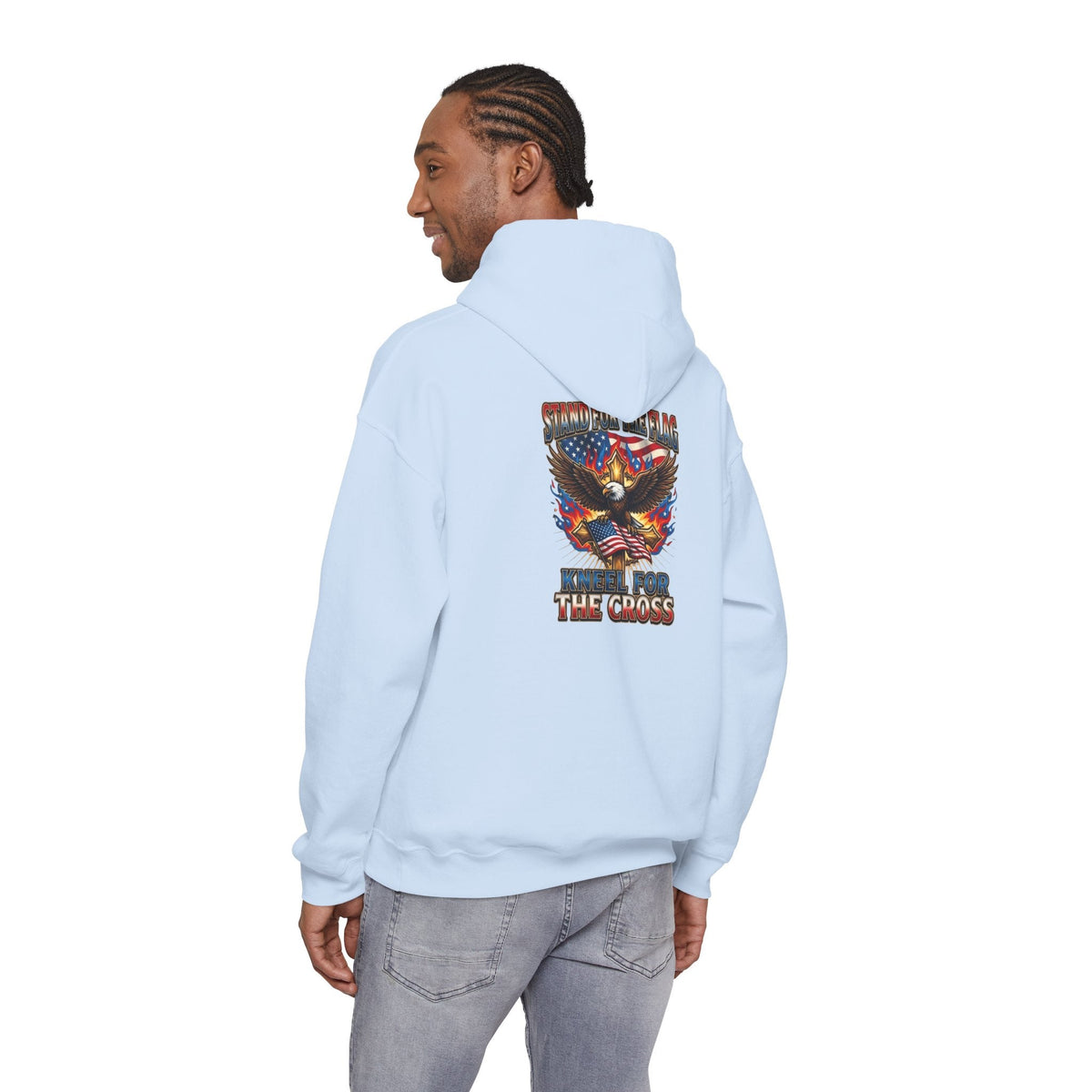 Stand for the Flag Kneel for the Cross Hoodie | Patriotic Eagle Hoodie Printify