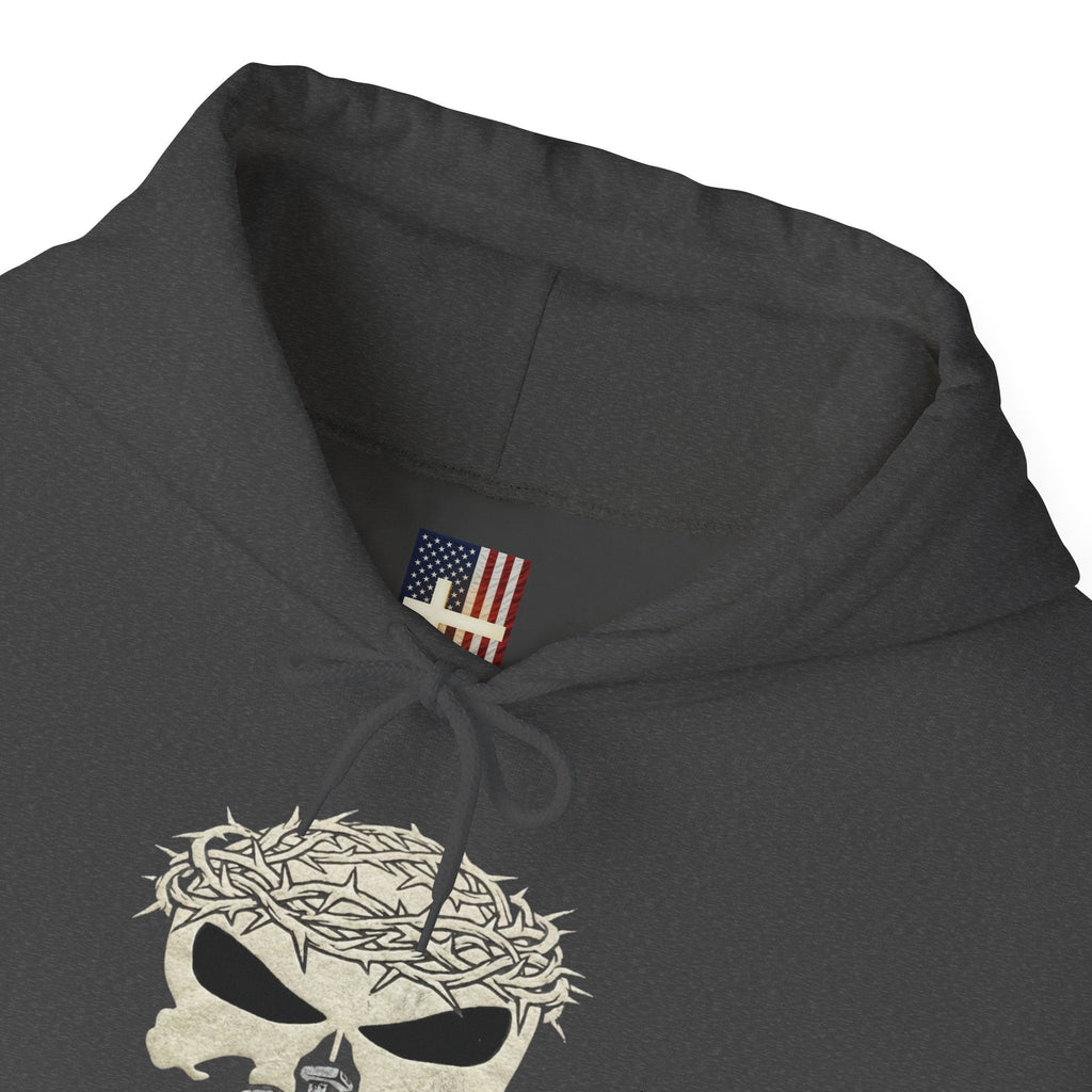 Christian Skull Hoodie - Crown of Thorns & Nails - Warrior Faith Hoodie Printify