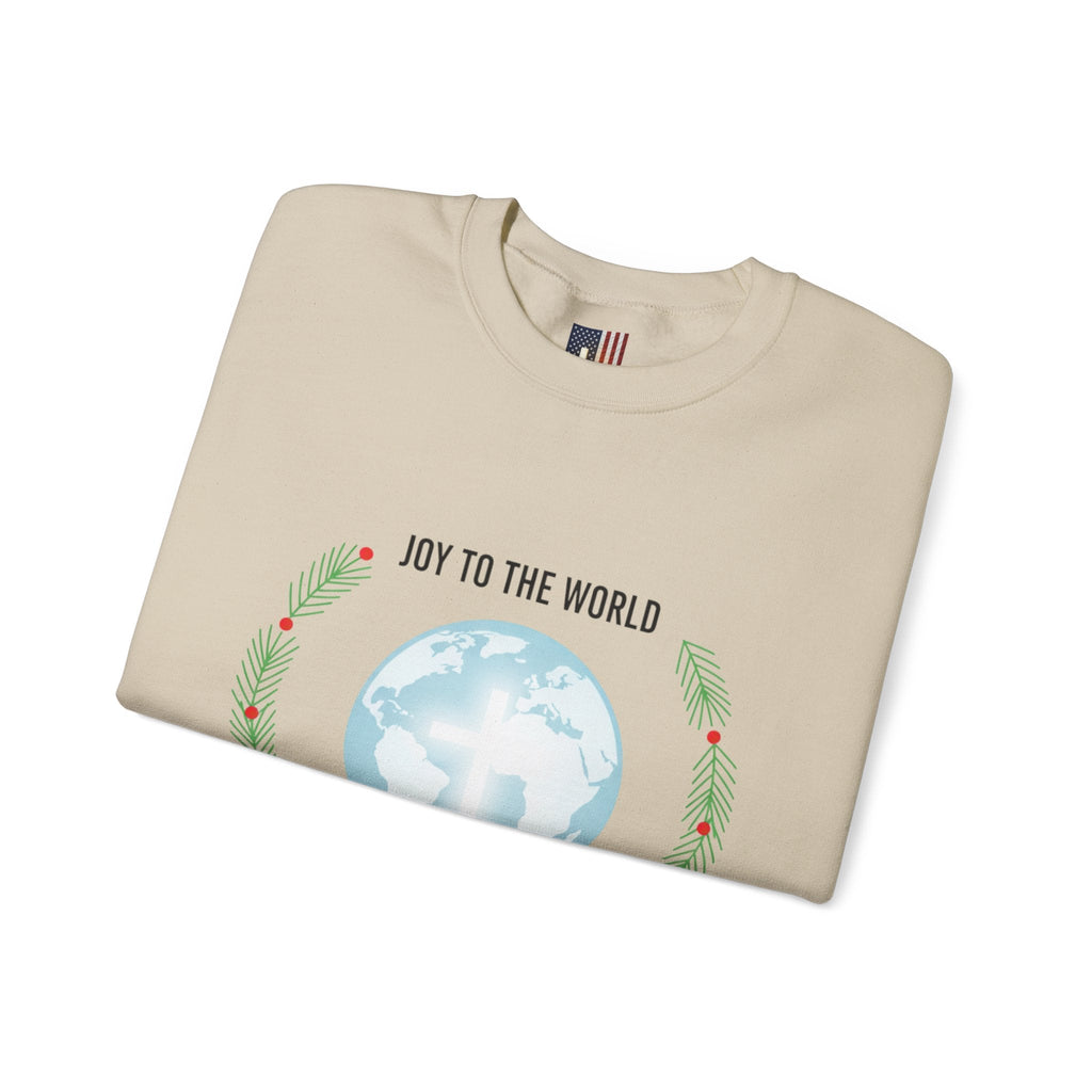 Joy to the World Sweatshirt – Wreath Earth Nativity Christian Christmas Sweatshirt for Isaiah 9:6 Holiday Faith & Festive Joy Printify