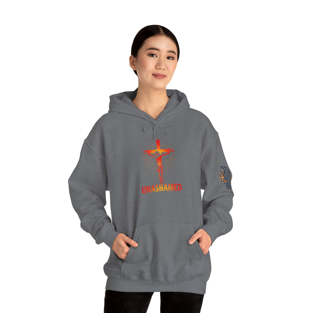 Unashamed Hoodie – Romans 1:16 Crucifixion Christian Sweatshirt for Bold Unwavering Faith Printify