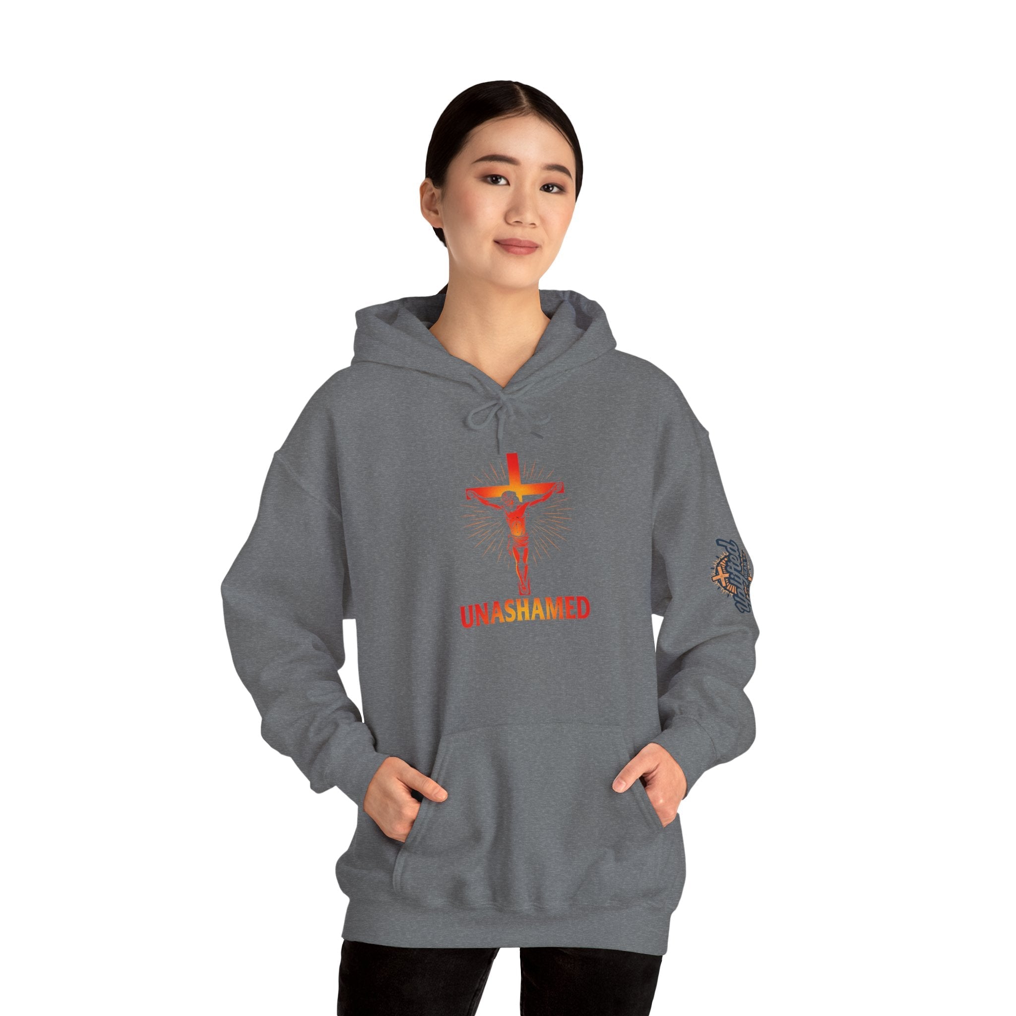 Unashamed Hoodie – Romans 1:16 Crucifixion Christian Sweatshirt for Bold Unwavering Faith Printify