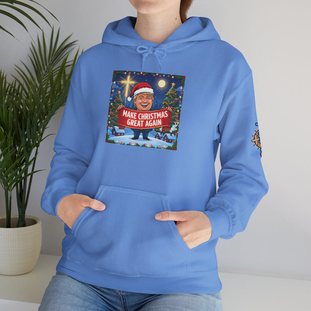 🎄 Make Christmas Great Again – Patriotic Christian Christmas Hoodie | Bold Holiday Faith Tee | Red & White Banner Design | Uplifted Gear Printify