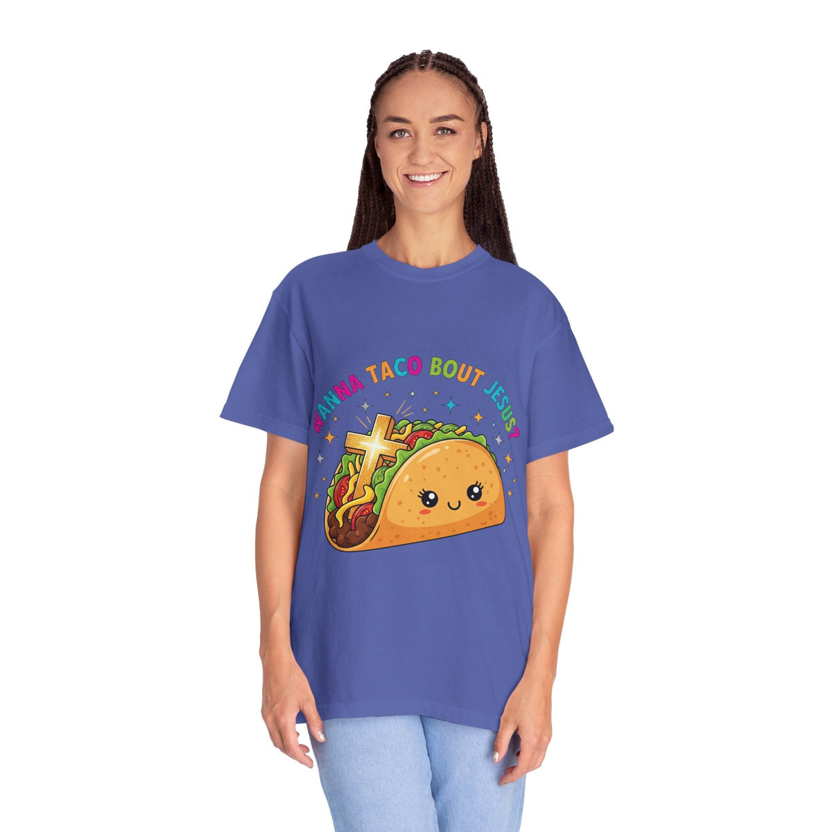 Wanna Taco 'Bout Jesus? Funny Christian Pun T-Shirt – Lettuce Pray & Share Faith! Printify