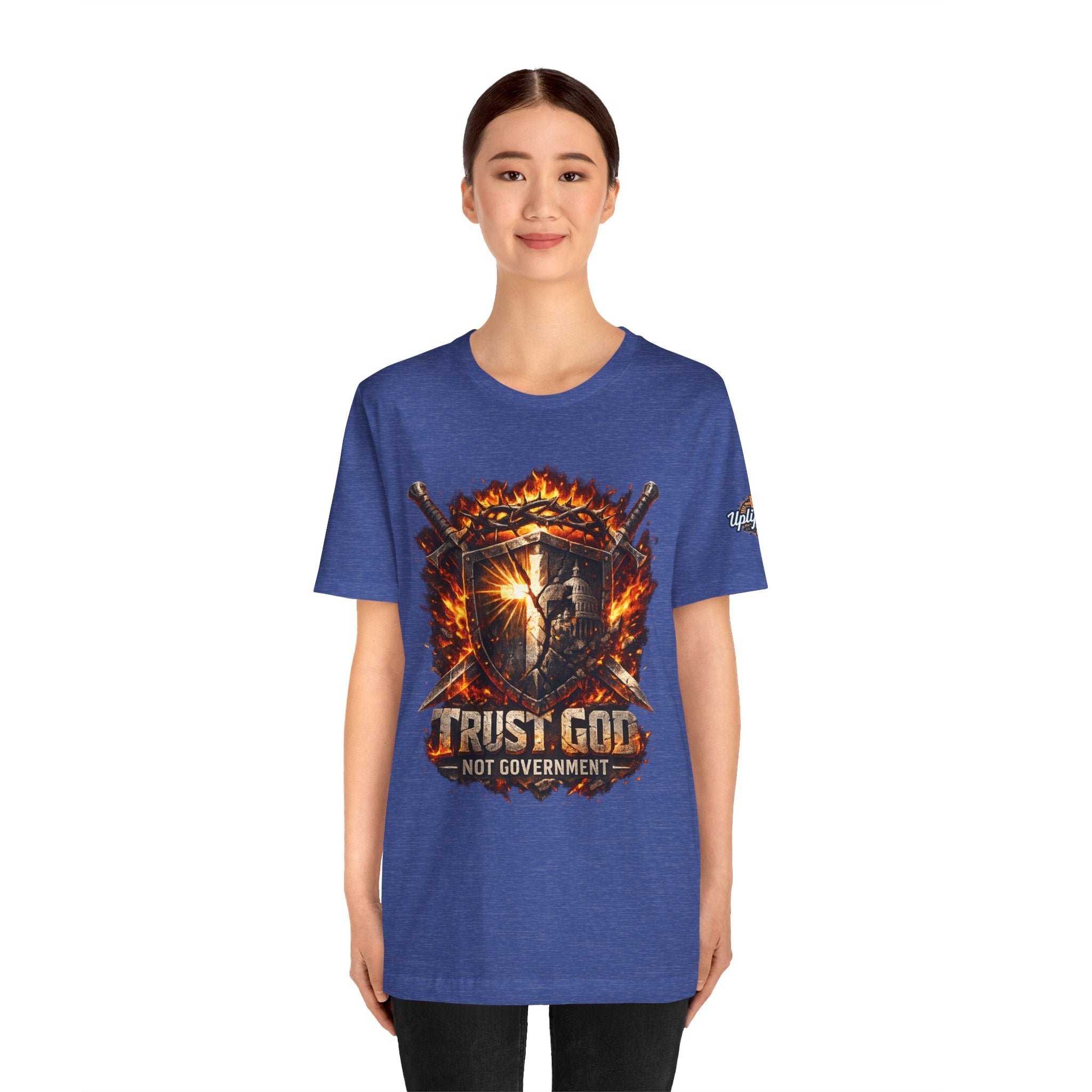 Trust God Not Government Shield Tee — Patriotic Christian Faith T-Shirt Printify