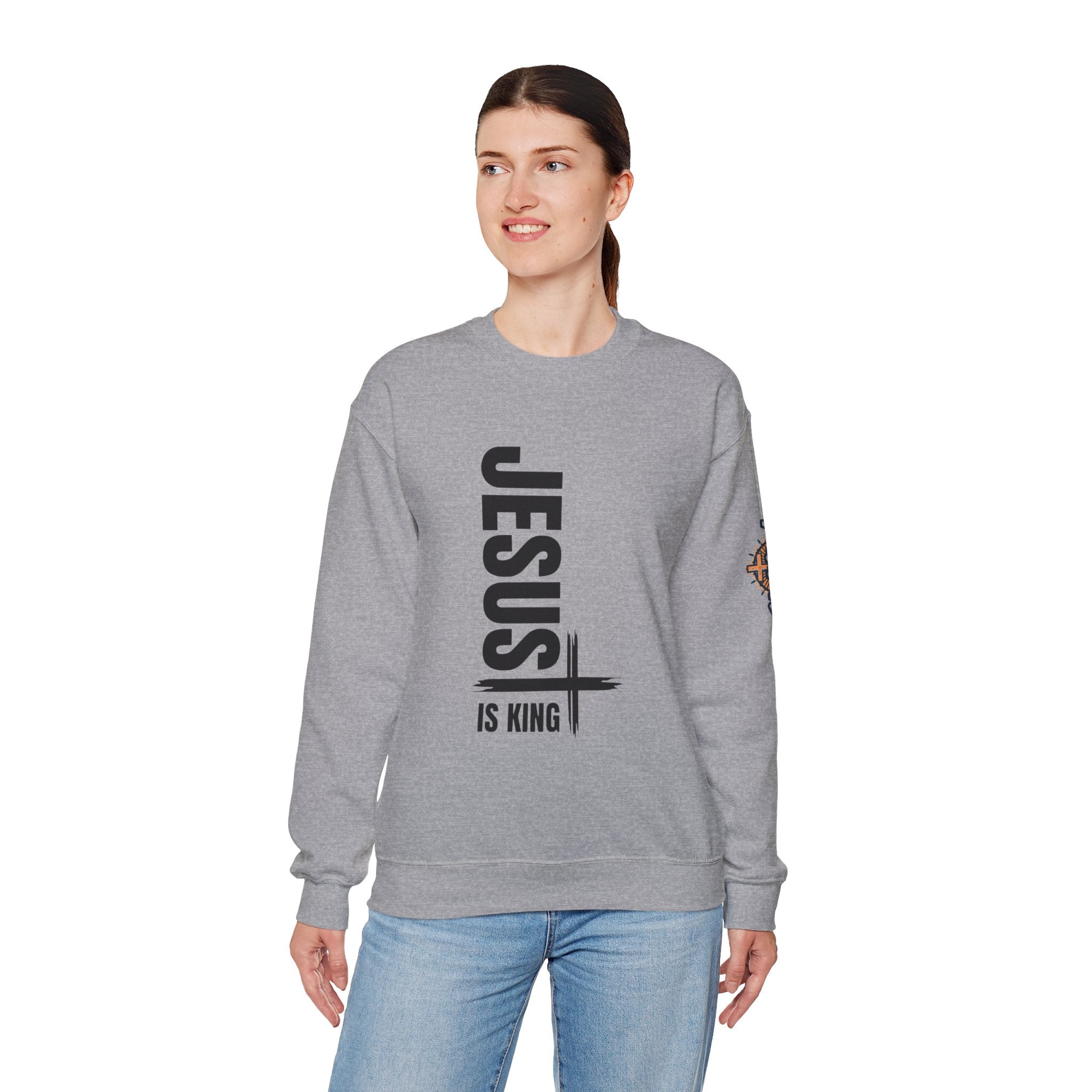Jesus Is King Sweatshirt | Modern Typographic Cross Christian Sweatshirt Printify