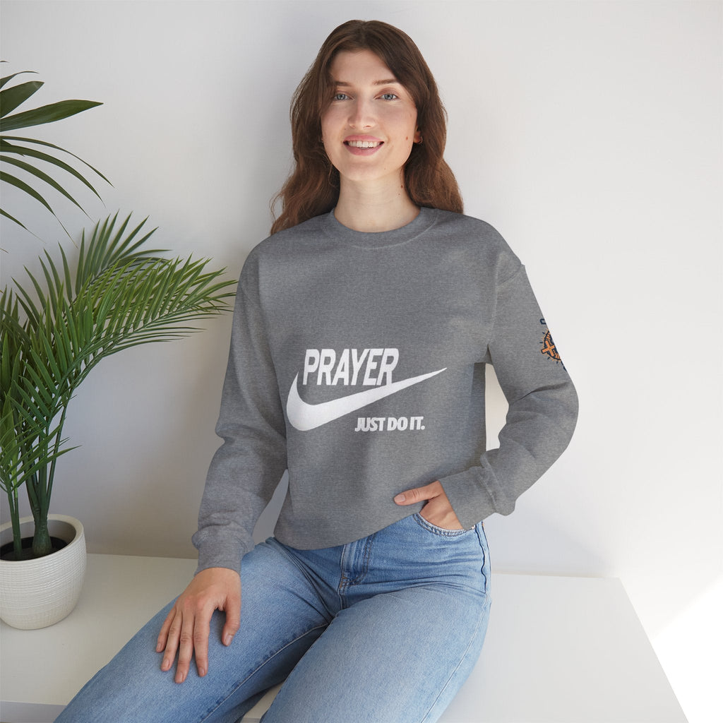 Prayer Just Do It Sweatshirt - Funny Christian Nike Parody Sweatshirt - Faith Gear Printify