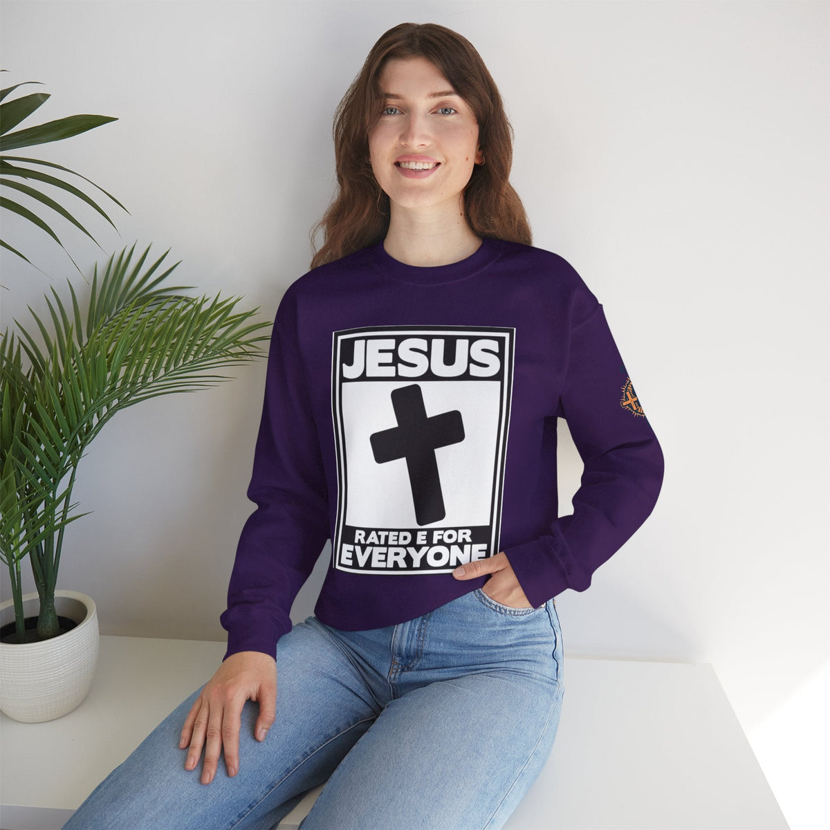 Jesus, Rated E for Everyone Sweatshirt - Gamer Faith Sweatshirt - Christian Video Game Parody Printify