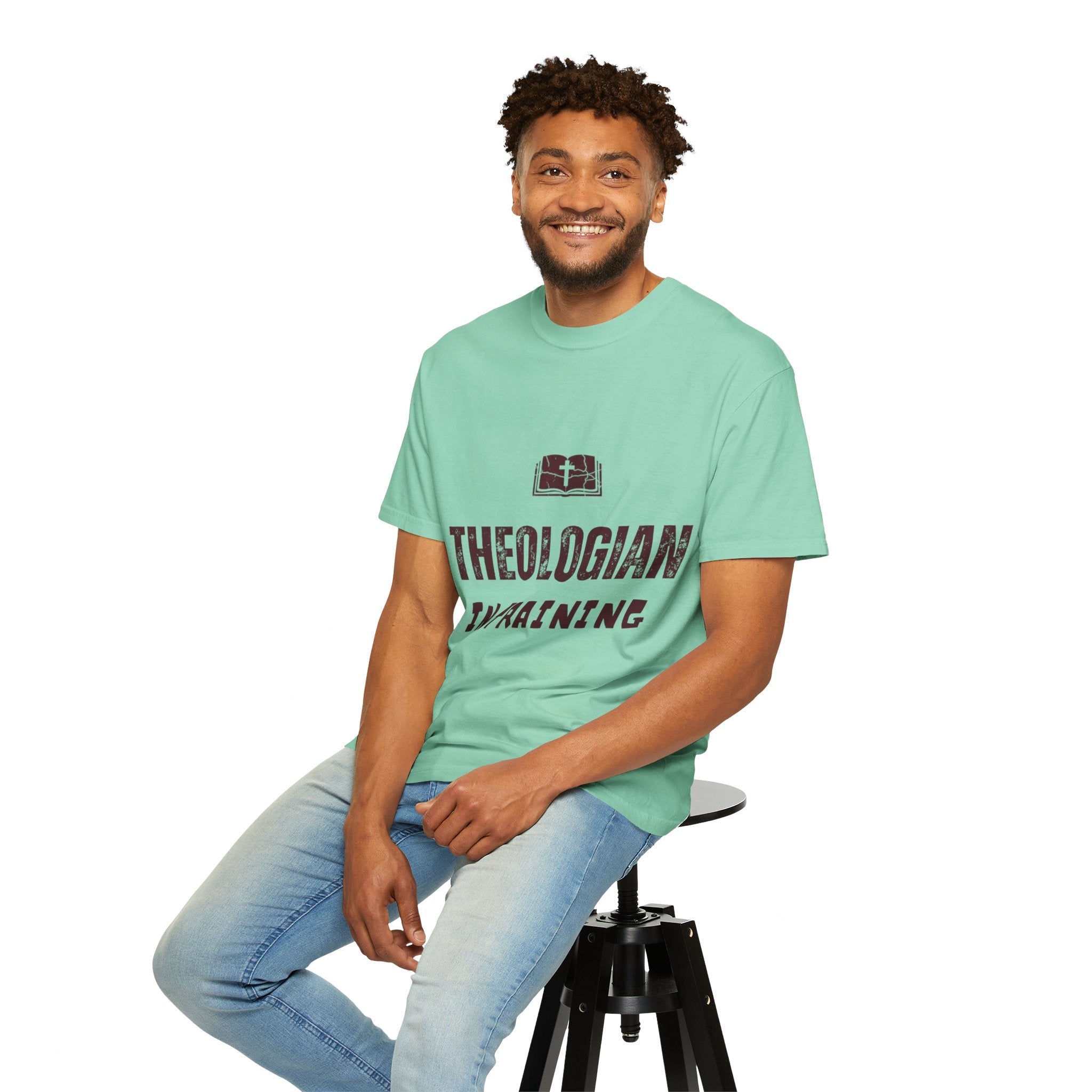 Theologian in Training T-Shirt – Open Bible & Cross Christian Tee for Faithful Learners Printify