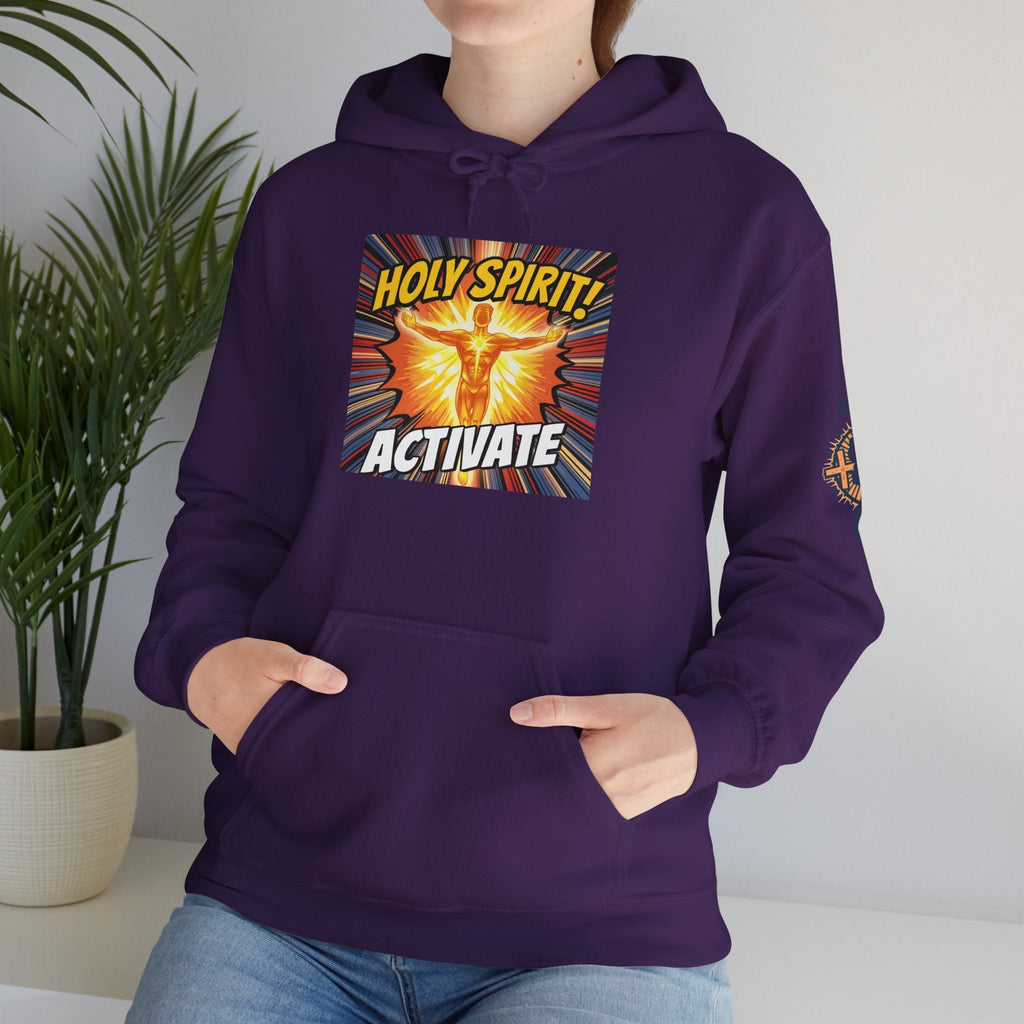Holy Spirit Activate Hoodie – Superhero Christian Sweatshirt with Vibrant Power-Up Design for Faith-Fueled Boldness Printify