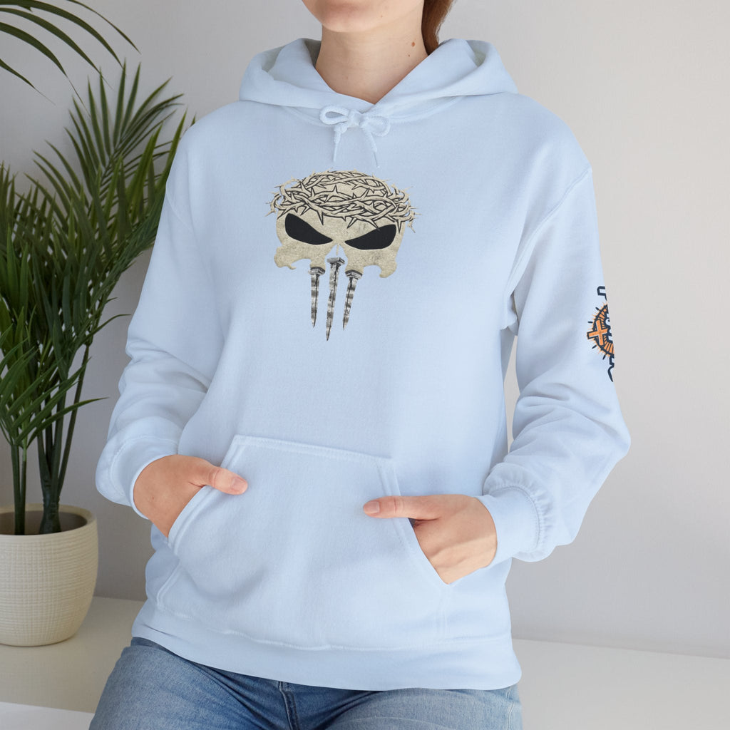 Christian Skull Hoodie - Crown of Thorns & Nails - Warrior Faith Hoodie Printify