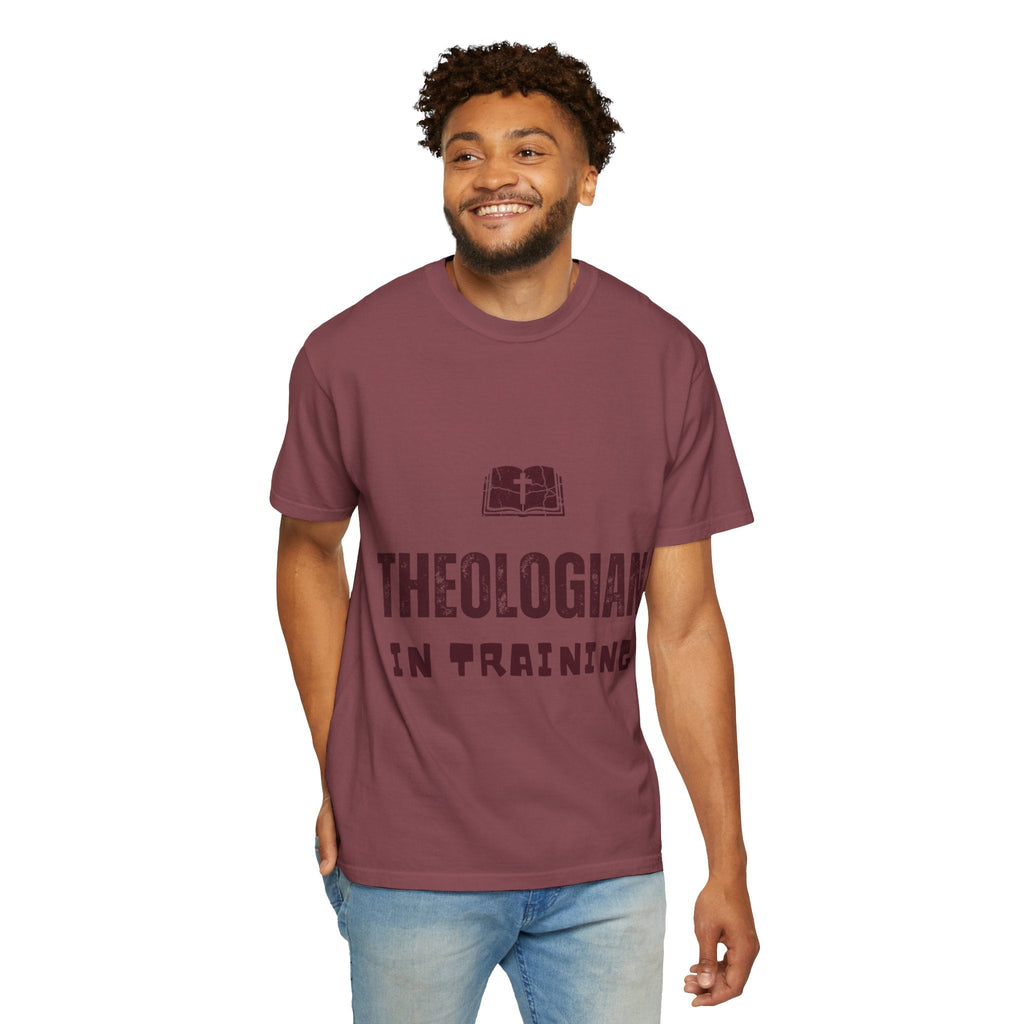 Theologian in Training T-Shirt – Open Bible & Cross Christian Tee for Faithful Learners Printify