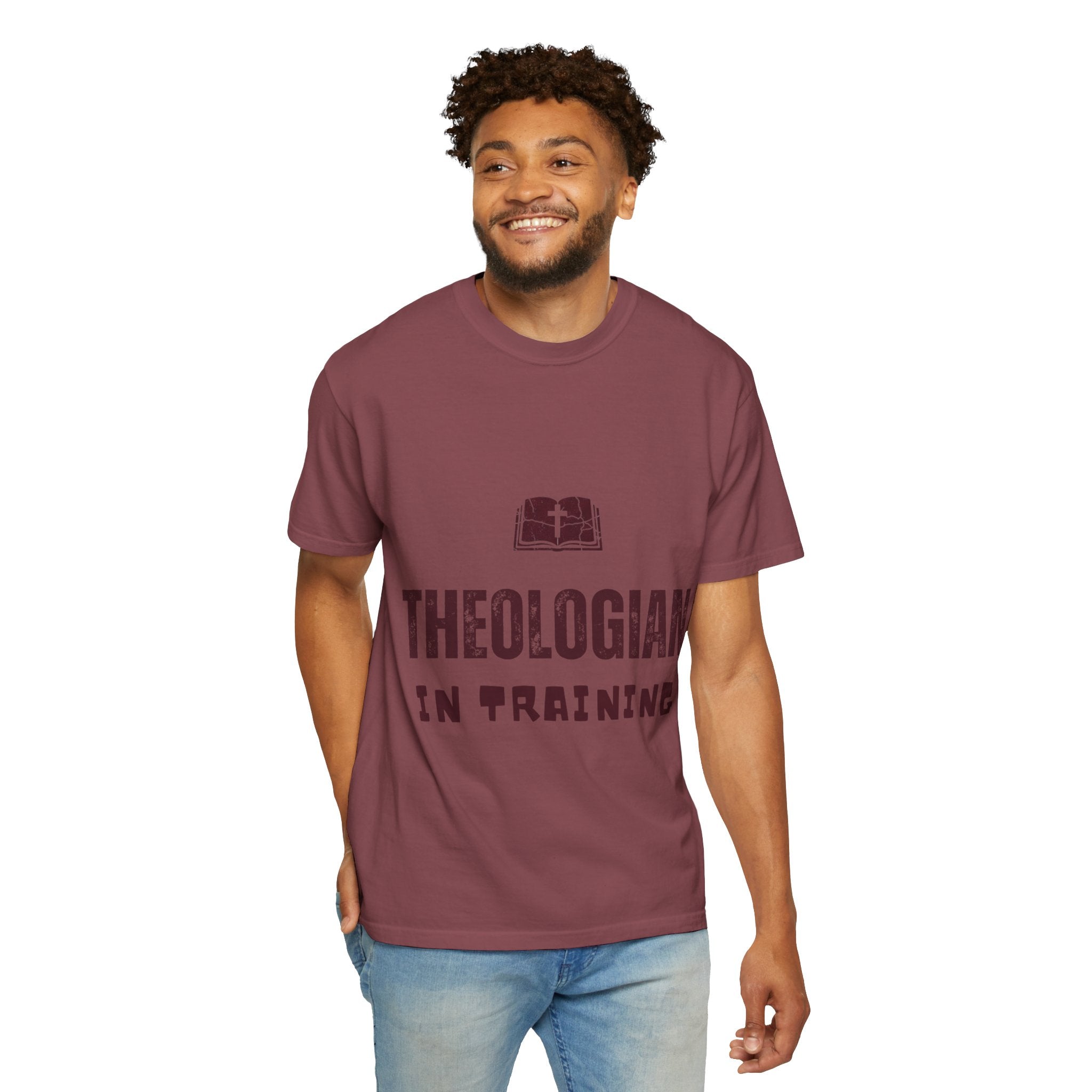 Theologian in Training T-Shirt – Open Bible & Cross Christian Tee for Faithful Learners Printify