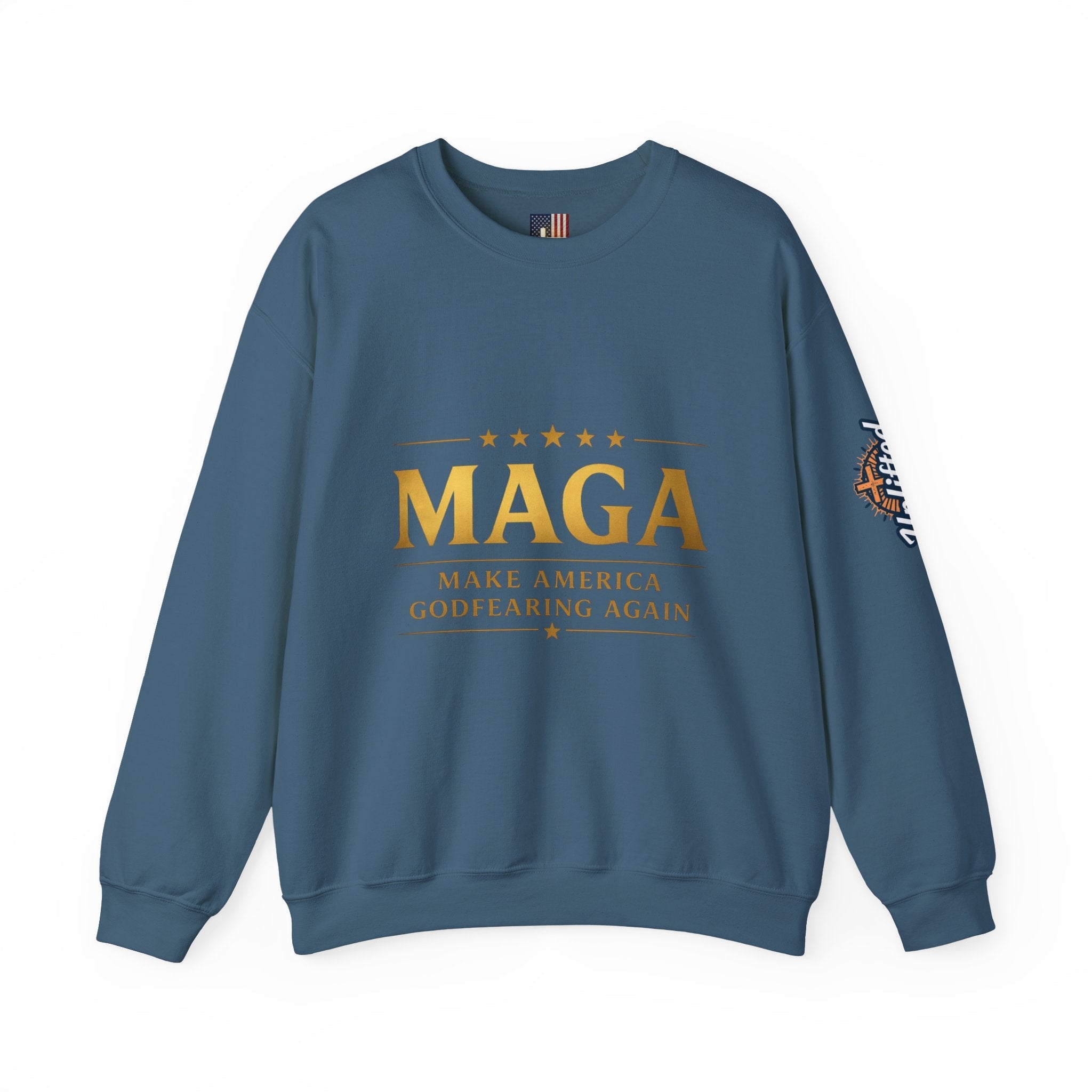 Sweatshirt — "MAGA Make America Godfearing Again" Gold Logo Crewneck Printify