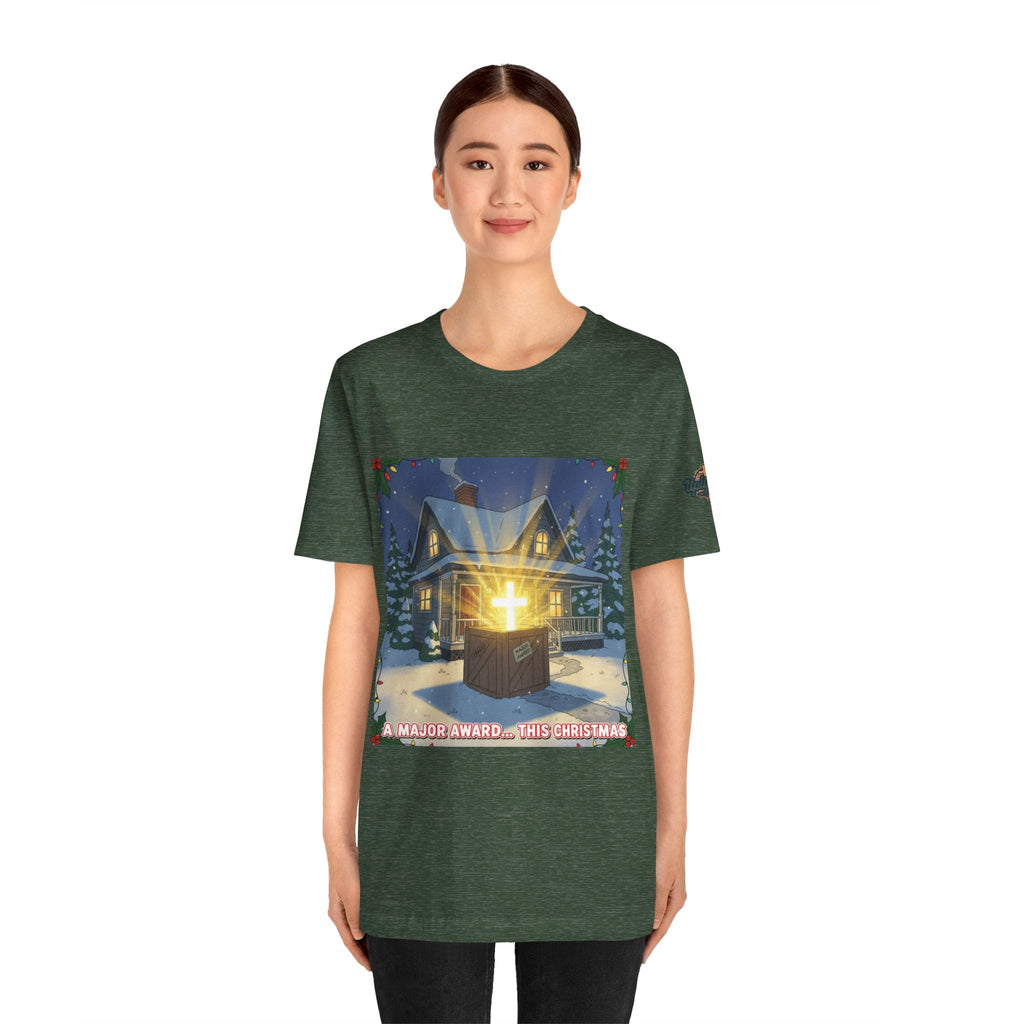A Major Award This Christmas T-shirt – Fragile Leg Lamp Parody Cross Unboxing Christian T-shirt for Hilarious Faith & Holiday Glow Printify