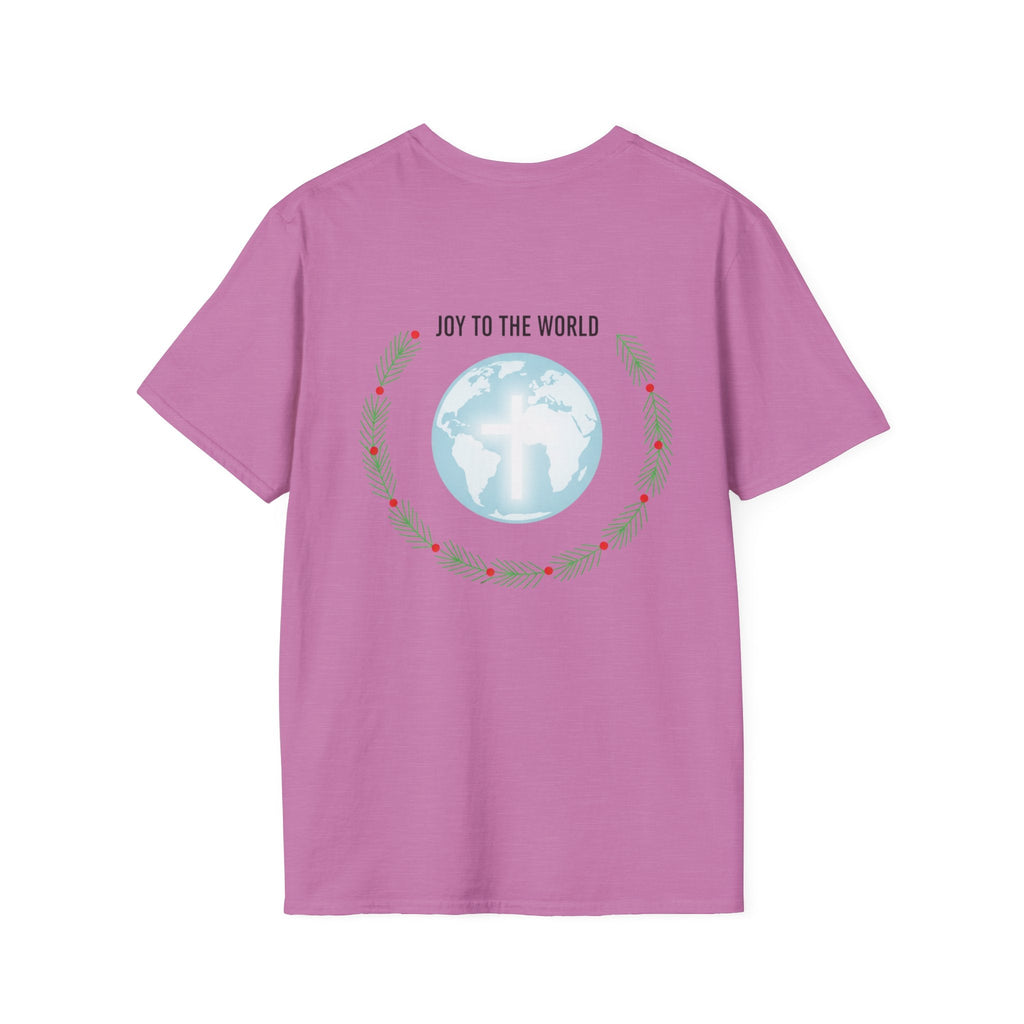 Joy to the World T-shirt – Wreath Earth Nativity Christian Christmas T-shirt for Isaiah 9:6 Holiday Faith & Festive Joy Printify