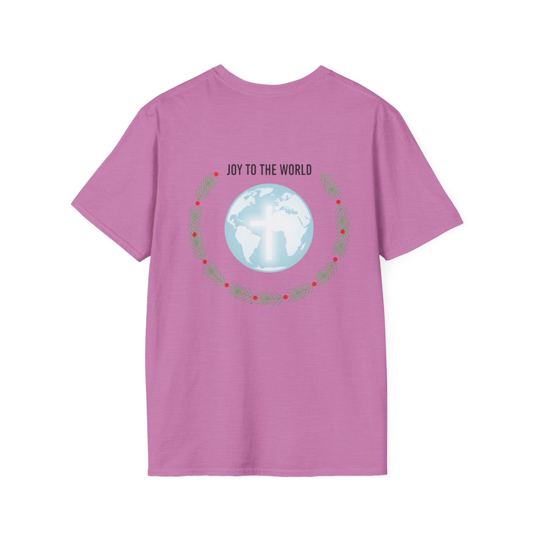 Joy to the World T-shirt – Wreath Earth Nativity Christian Christmas T-shirt for Isaiah 9:6 Holiday Faith & Festive Joy Printify