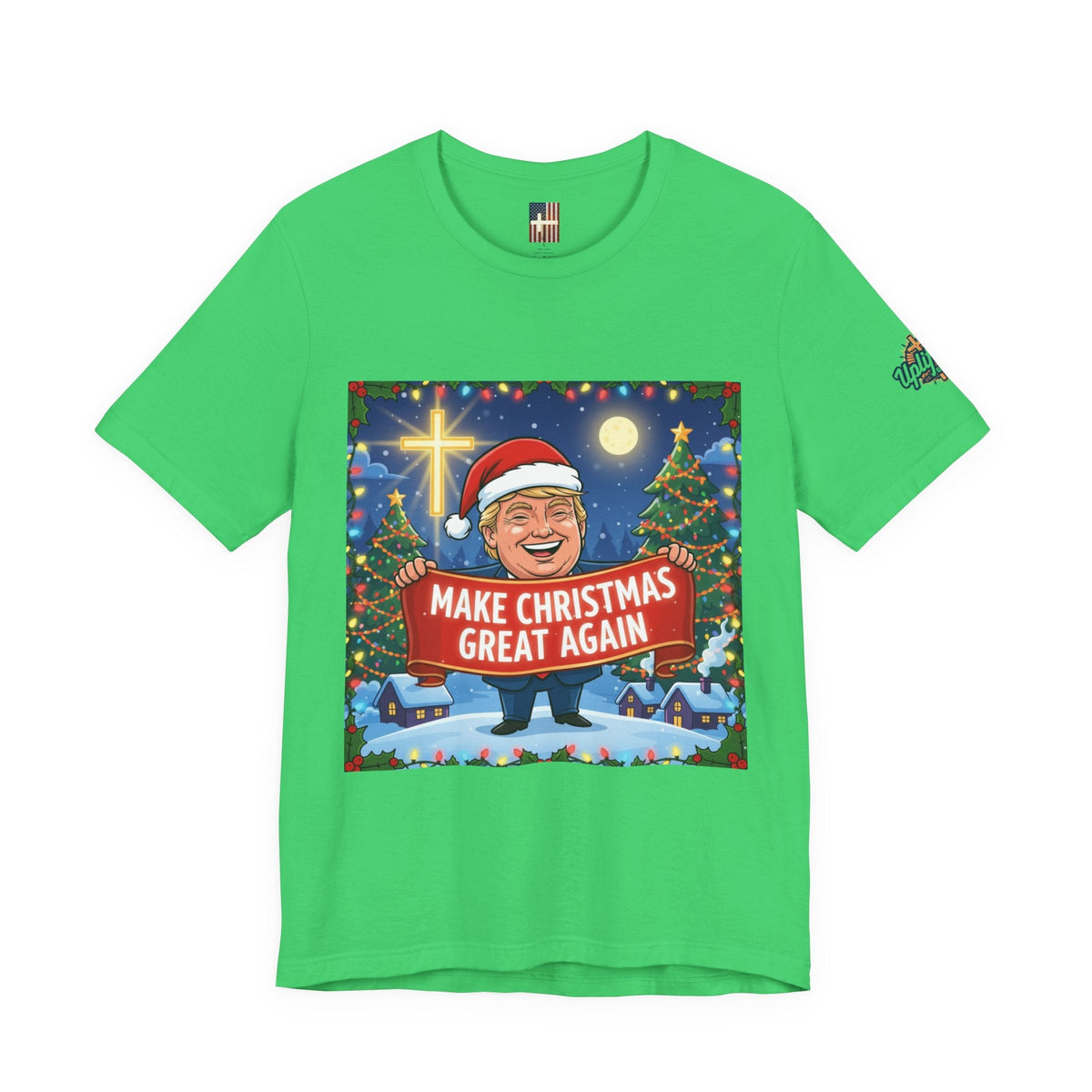 🎄 Make Christmas Great Again – Patriotic Christian Christmas T-Shirt | Bold Holiday Faith Tee | Red & White Banner Design | Uplifted Gear Printify